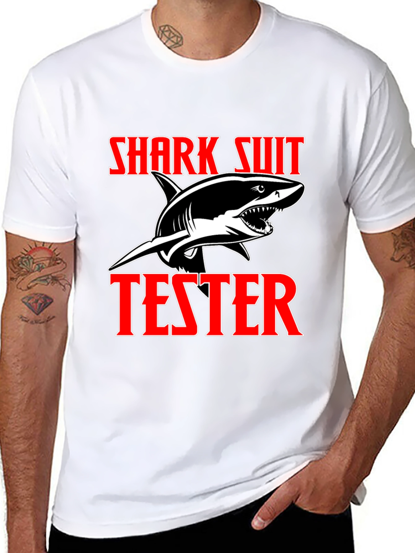 Shark Suit Tester Graphic T-Shirt - Novelty Tee