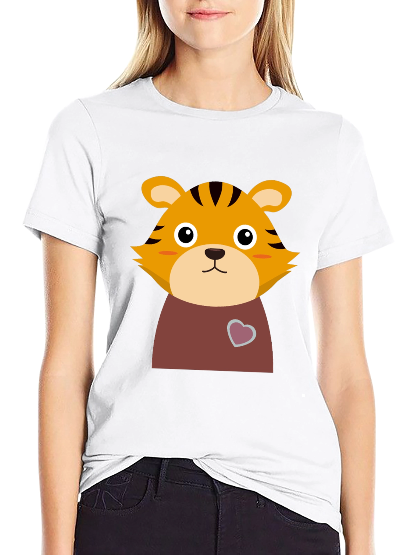 Cute Tiger Graphic Tee - Black Cotton T-Shirt