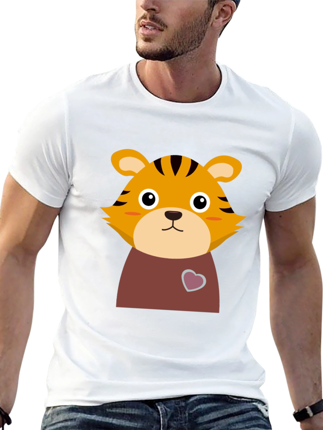 Cute Tiger Graphic Tee - Black Cotton T-Shirt