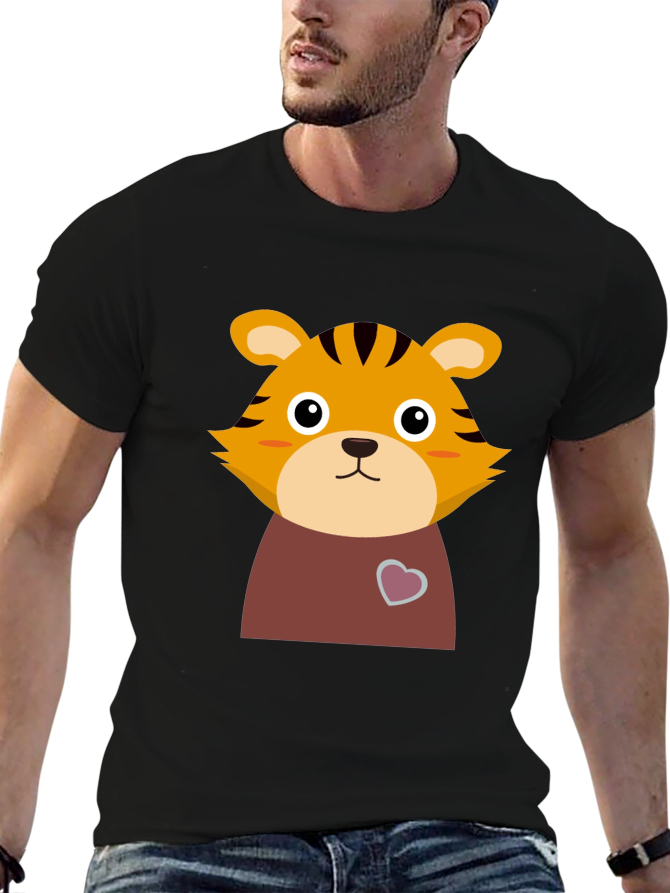 Cute Tiger Graphic Tee - Black Cotton T-Shirt