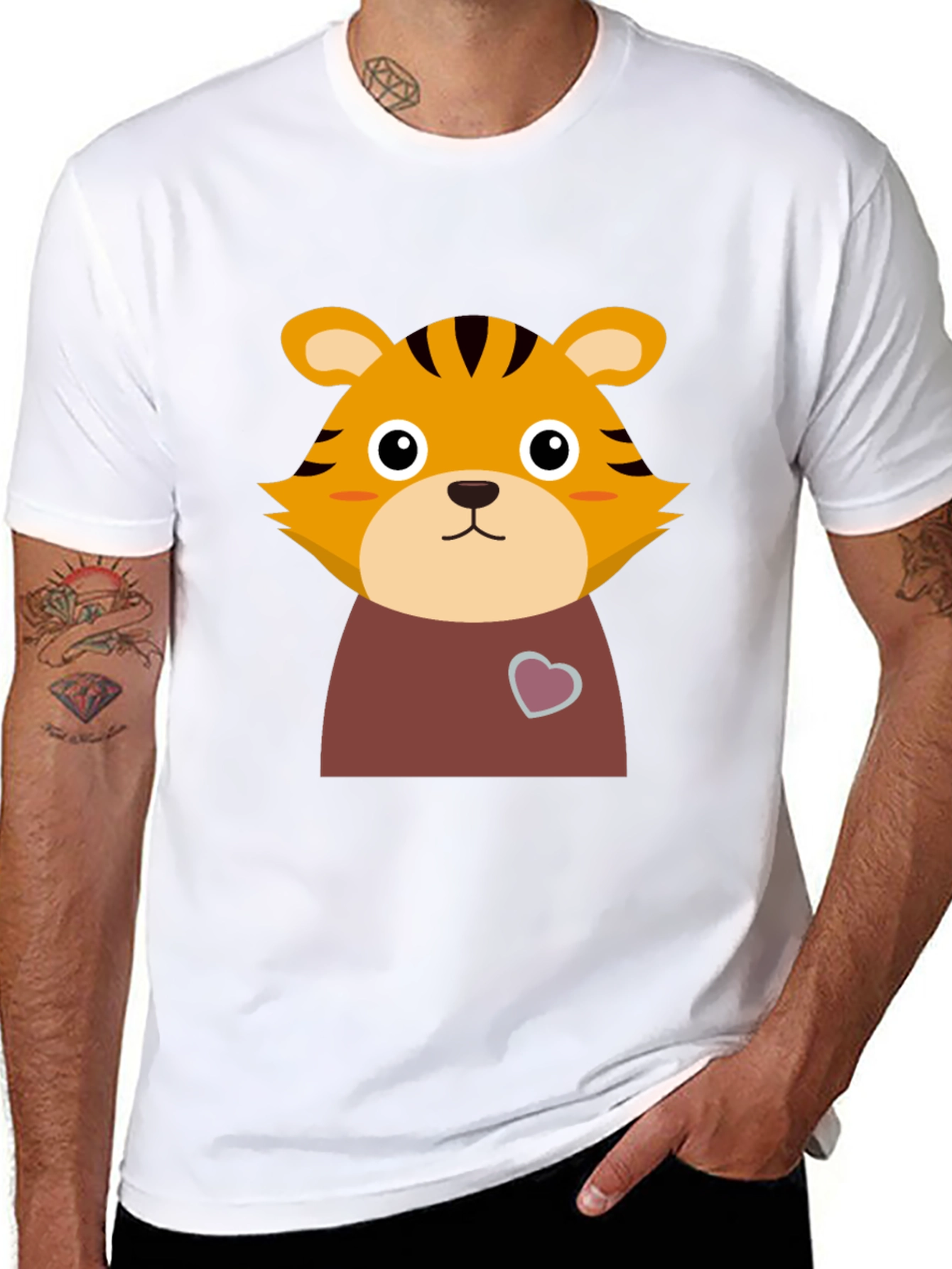 Cute Tiger Graphic Tee - Black Cotton T-Shirt