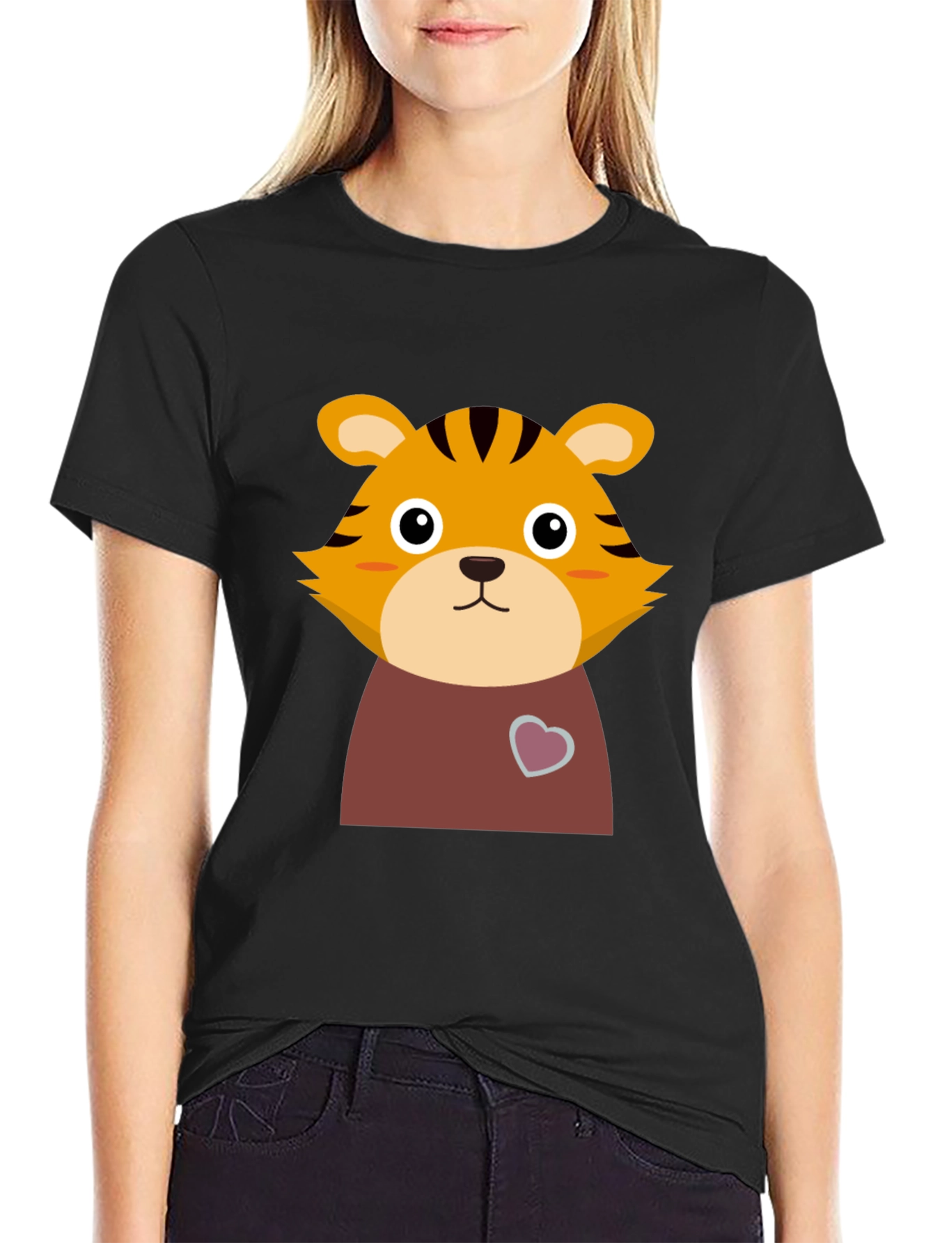 Cute Tiger Graphic Tee - Black Cotton T-Shirt