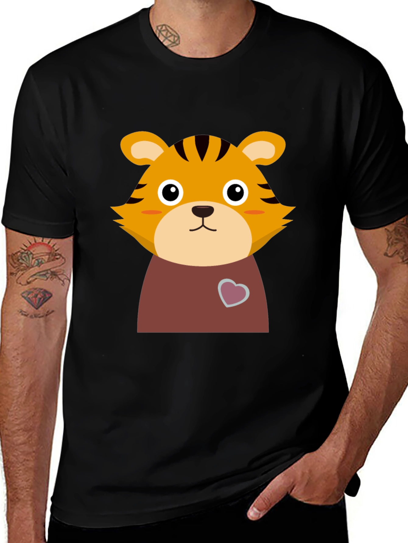 Cute Tiger Graphic Tee - Black Cotton T-Shirt