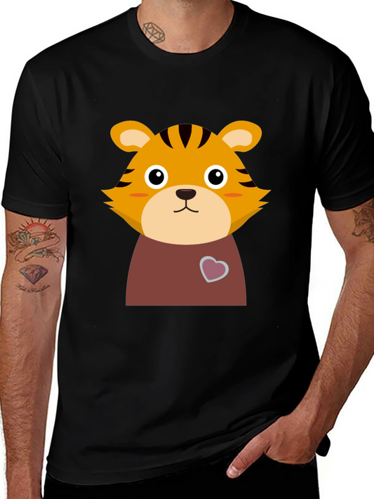 Cute Tiger Graphic Tee - Black Cotton T-Shirt