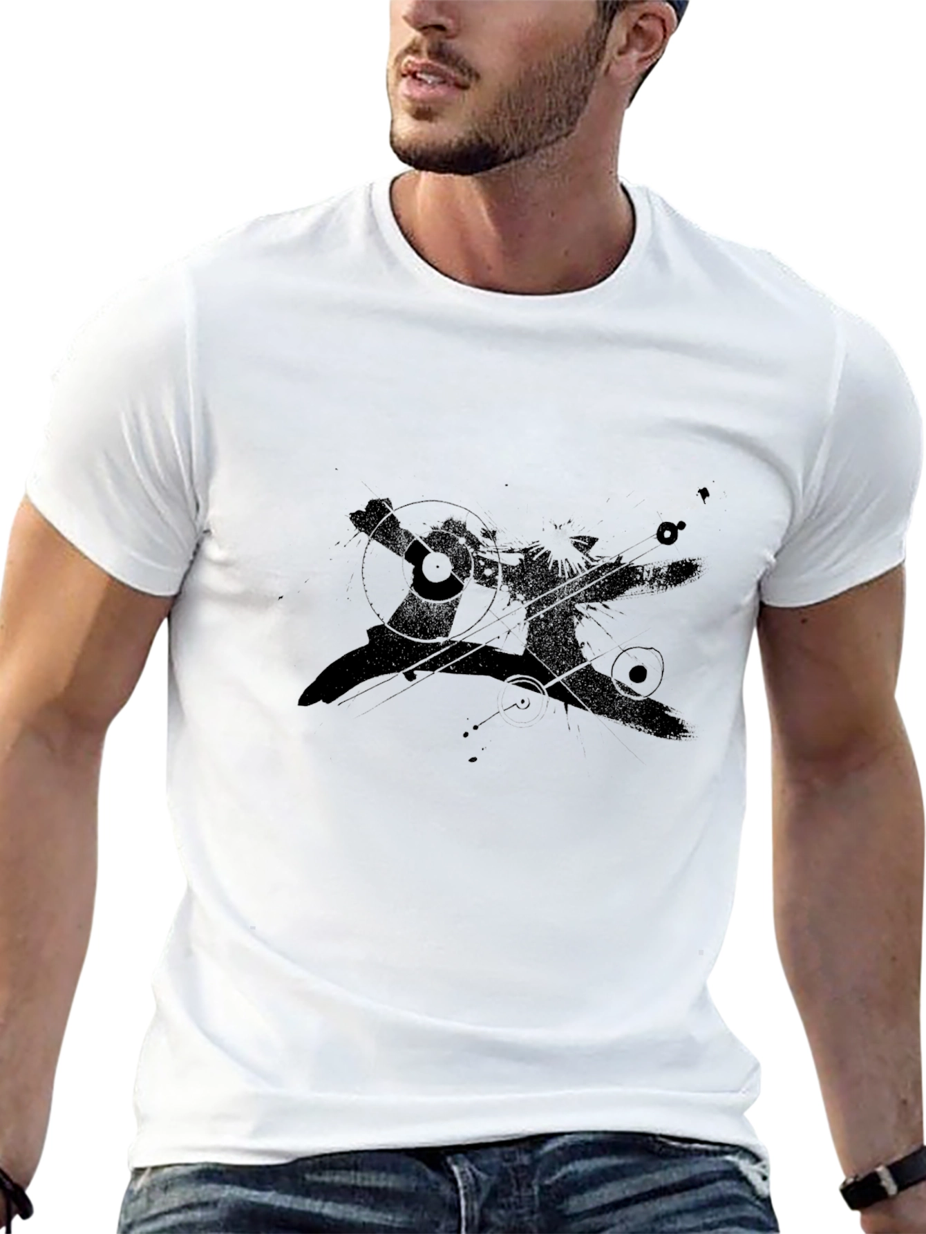 Mens Black Graphic Print Crew Neck Tee