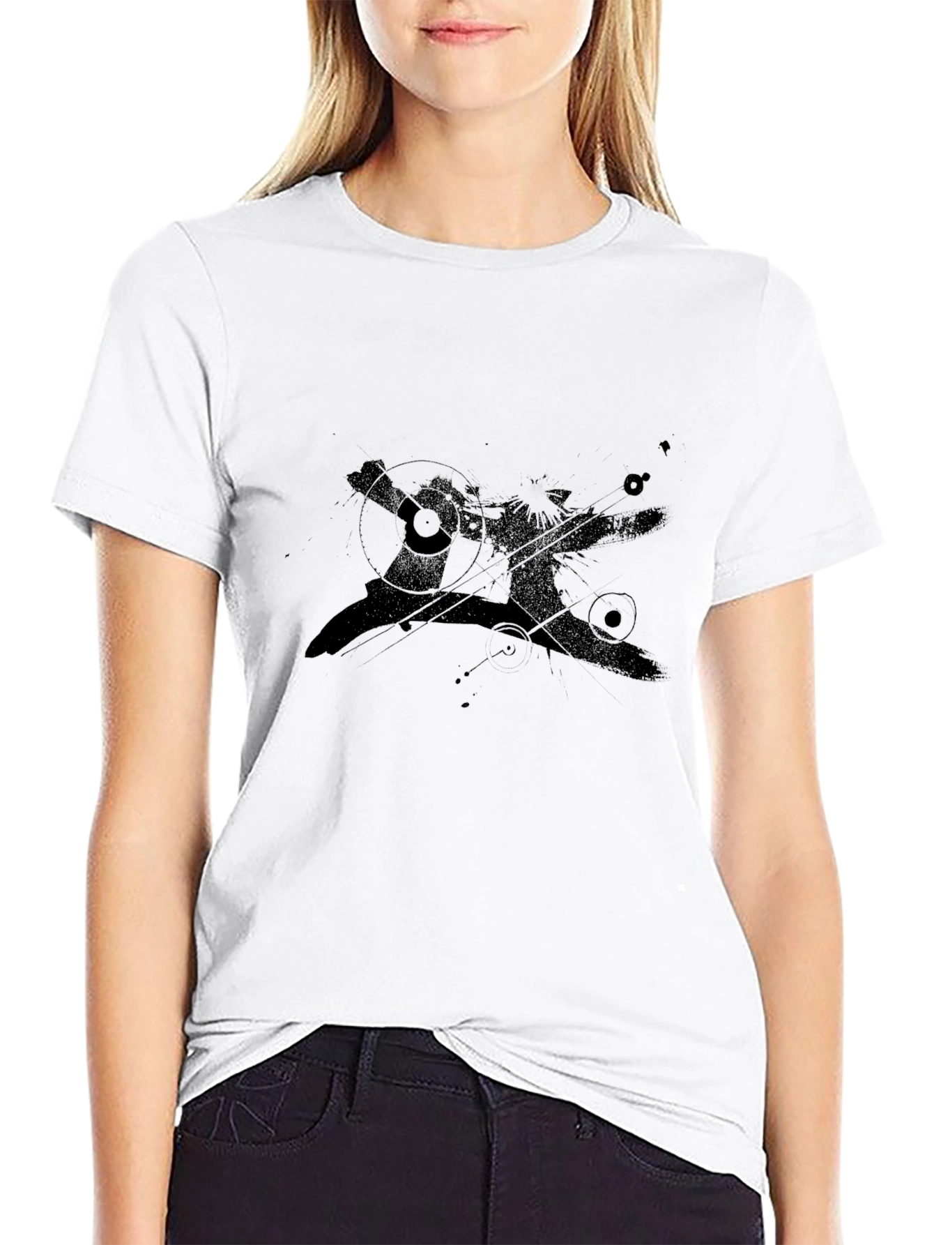 Mens Black Graphic Print Crew Neck Tee