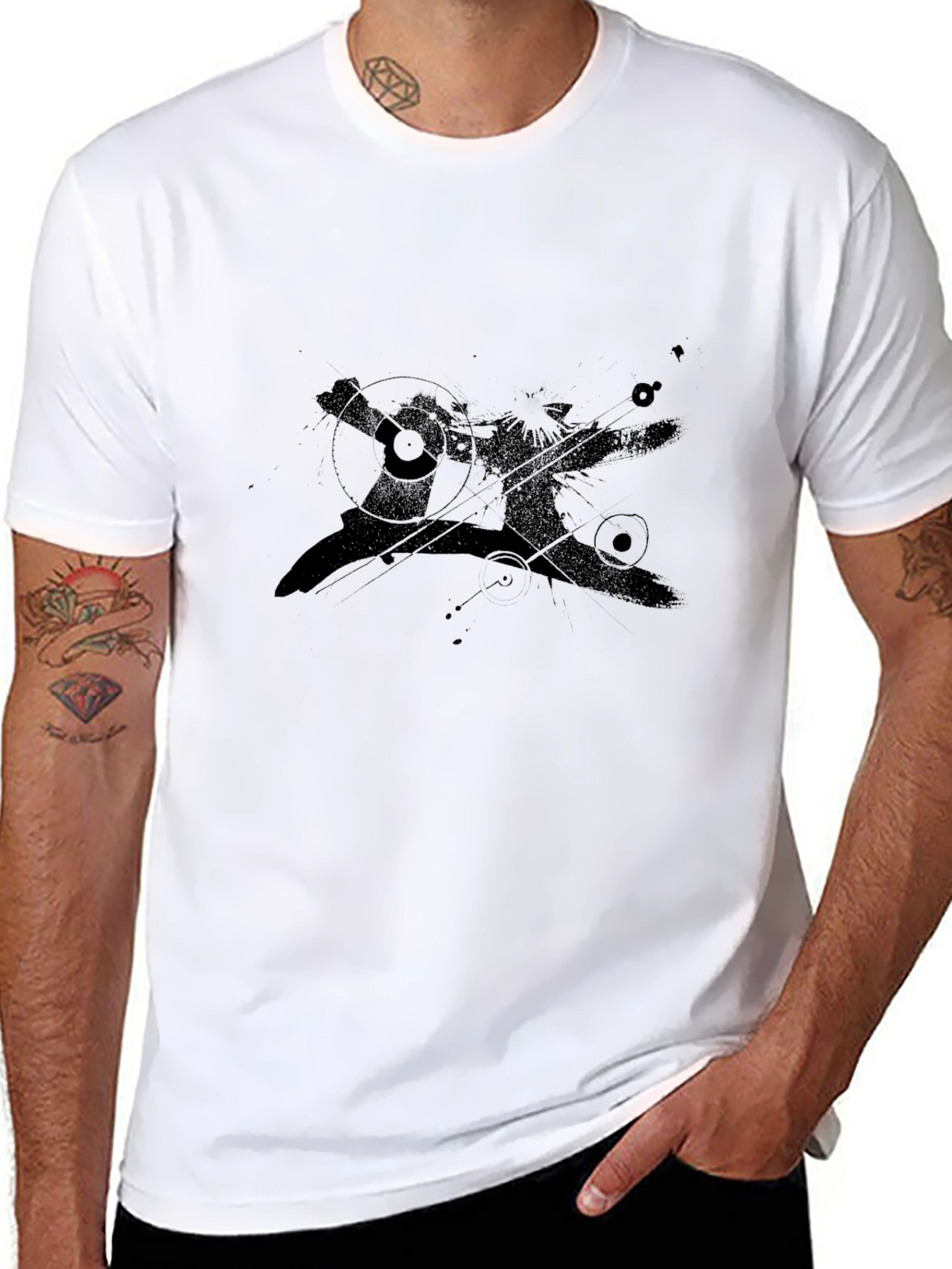 Mens Black Graphic Print Crew Neck Tee