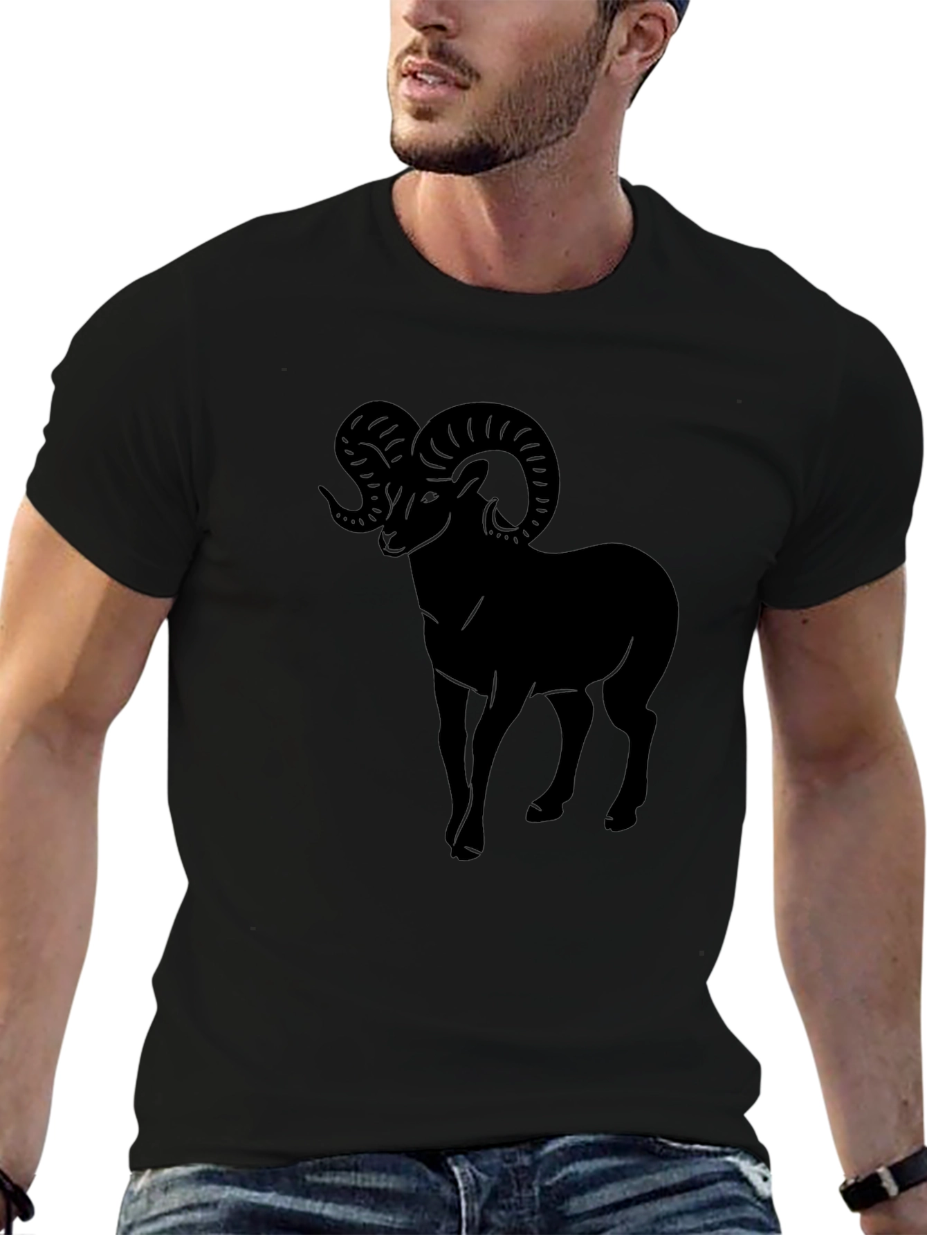Mens Black T-Shirt with Ram Graphic