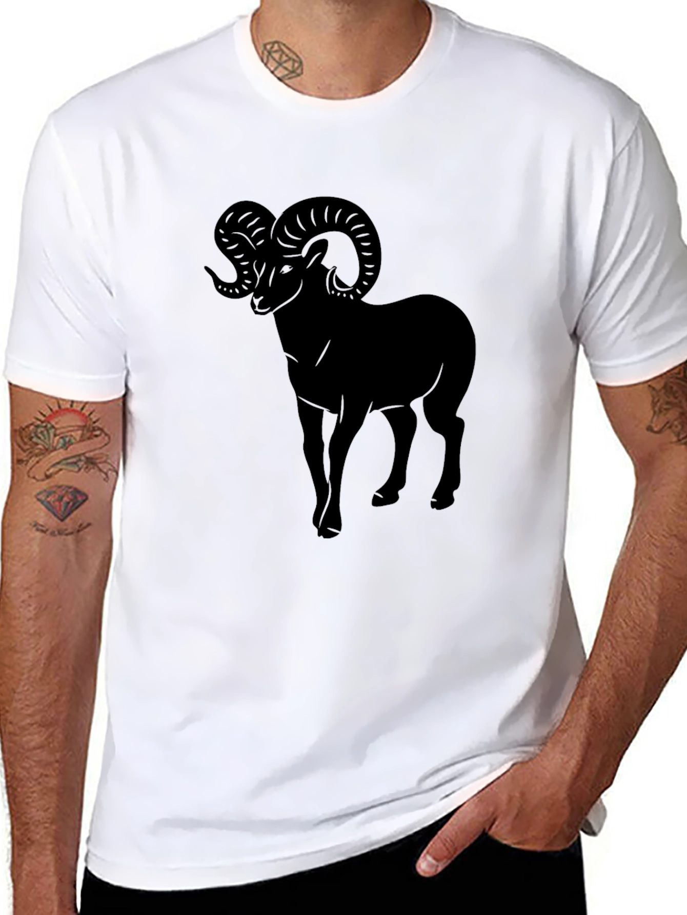 Mens Black T-Shirt with Ram Graphic