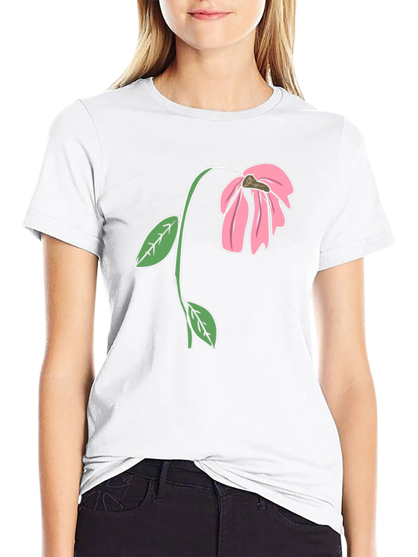 Black T-Shirt with Wilted Flower Graphic