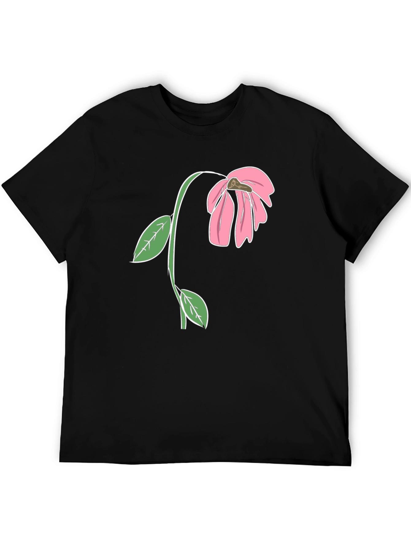 Black T-Shirt with Wilted Flower Graphic