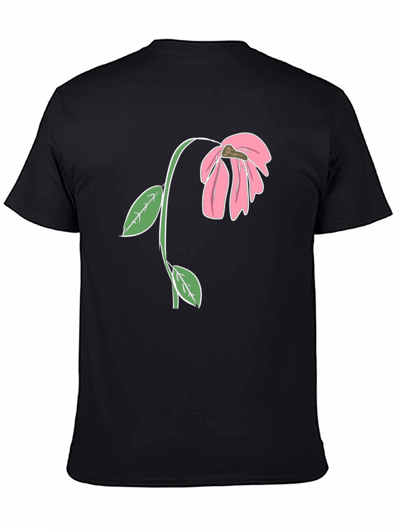 Black T-Shirt with Wilted Flower Graphic