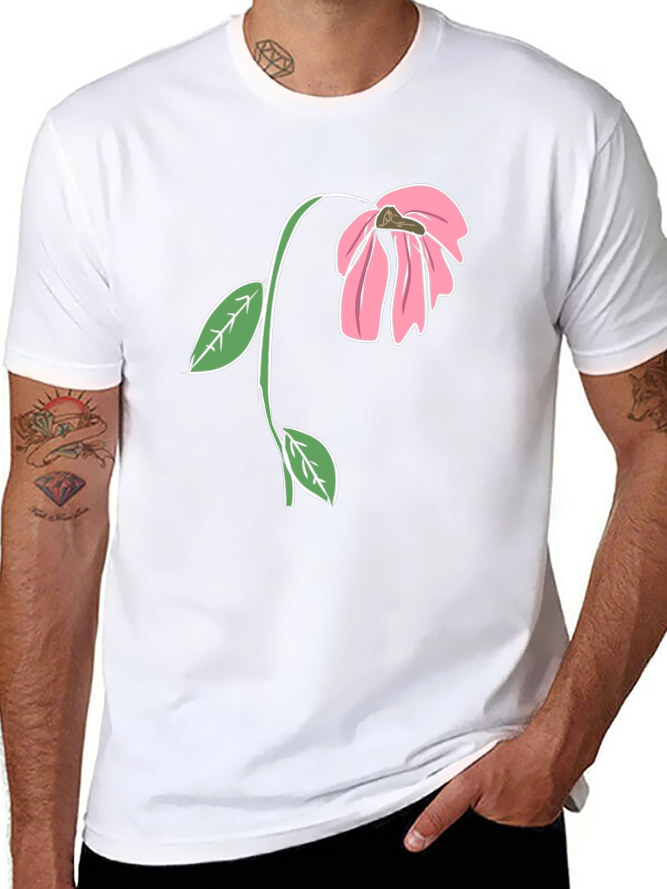 Black T-Shirt with Wilted Flower Graphic