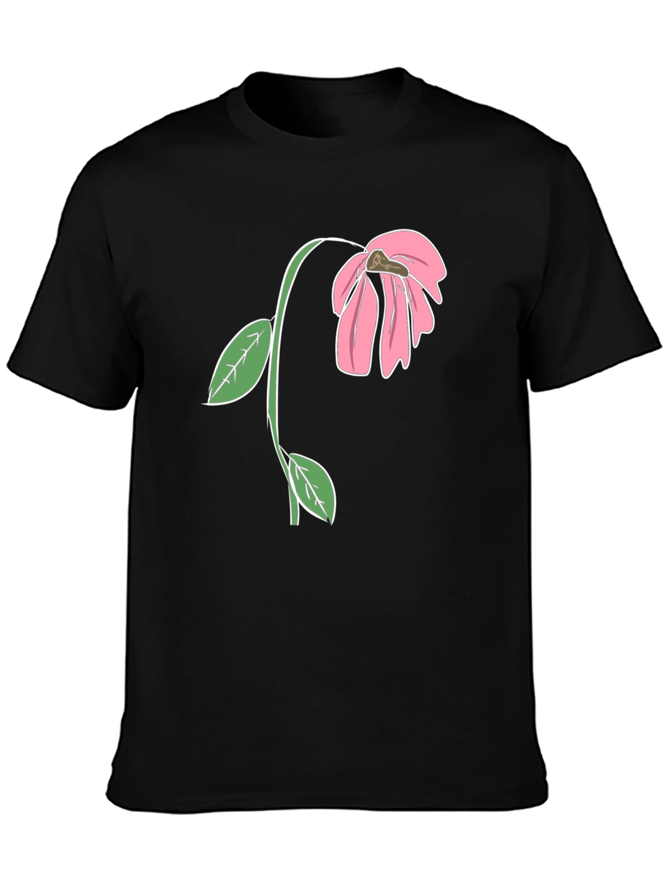 Black T-Shirt with Wilted Flower Graphic
