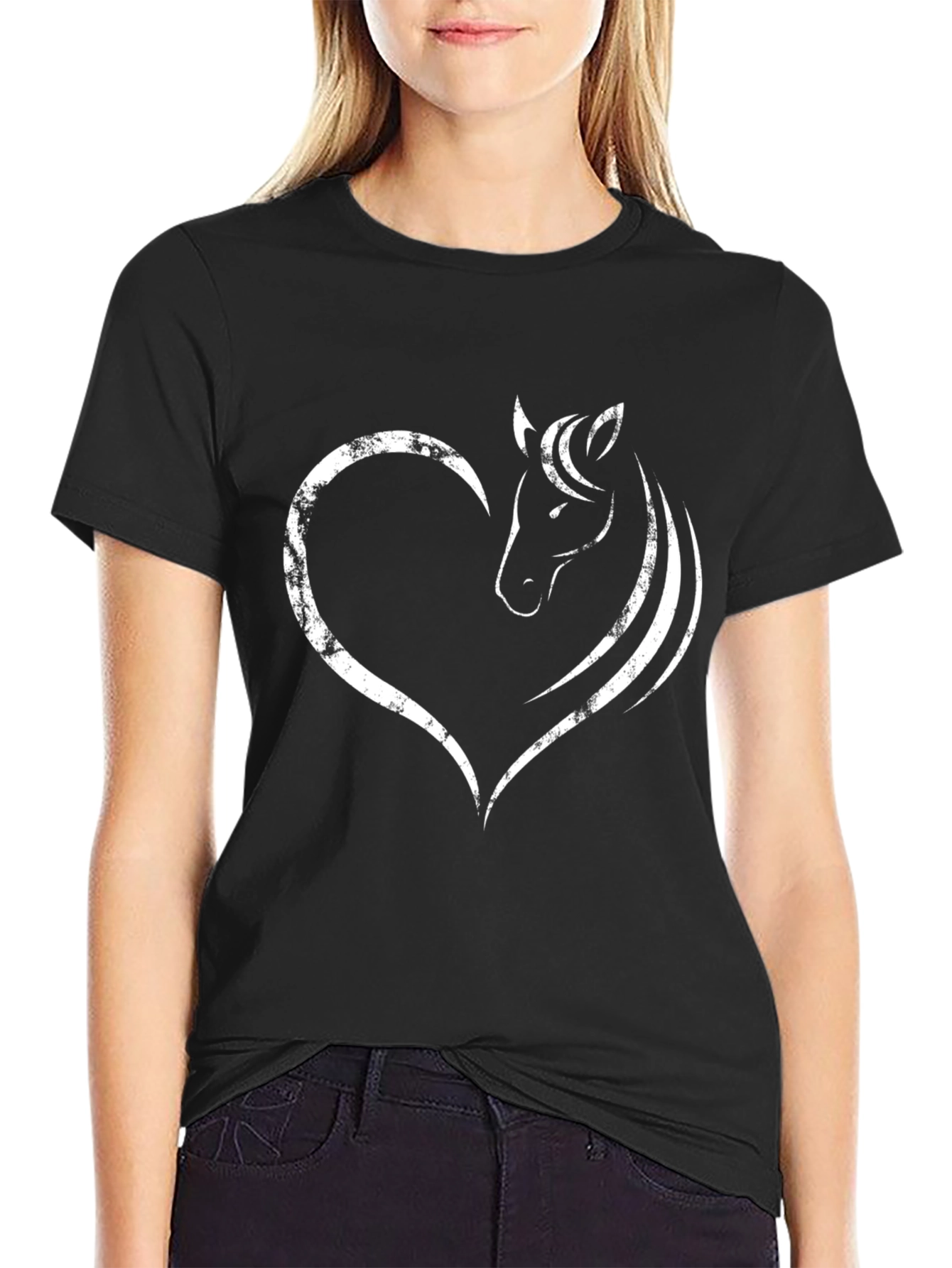 Heart Horse Graphic Tee - Stylish Black T-Shirt
