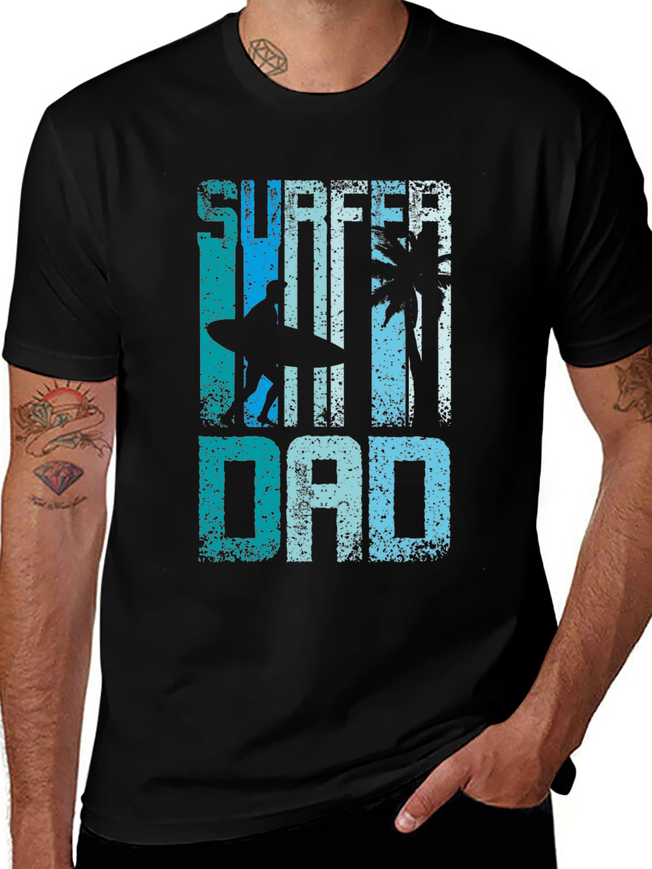 Surfer Dad Graphic Tee - Black Cotton T-Shirt