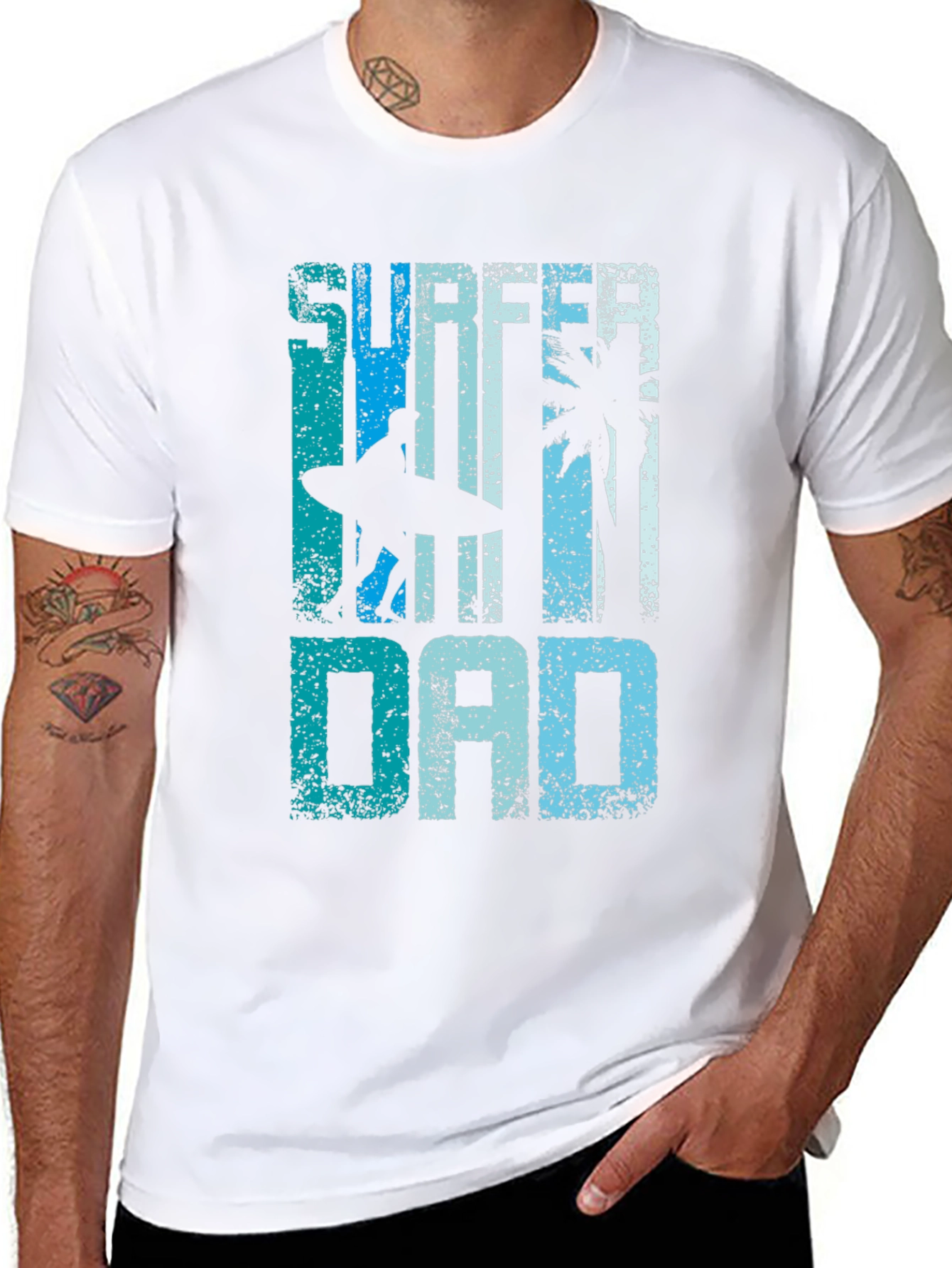 Surfer Dad Graphic Tee - Black Cotton T-Shirt
