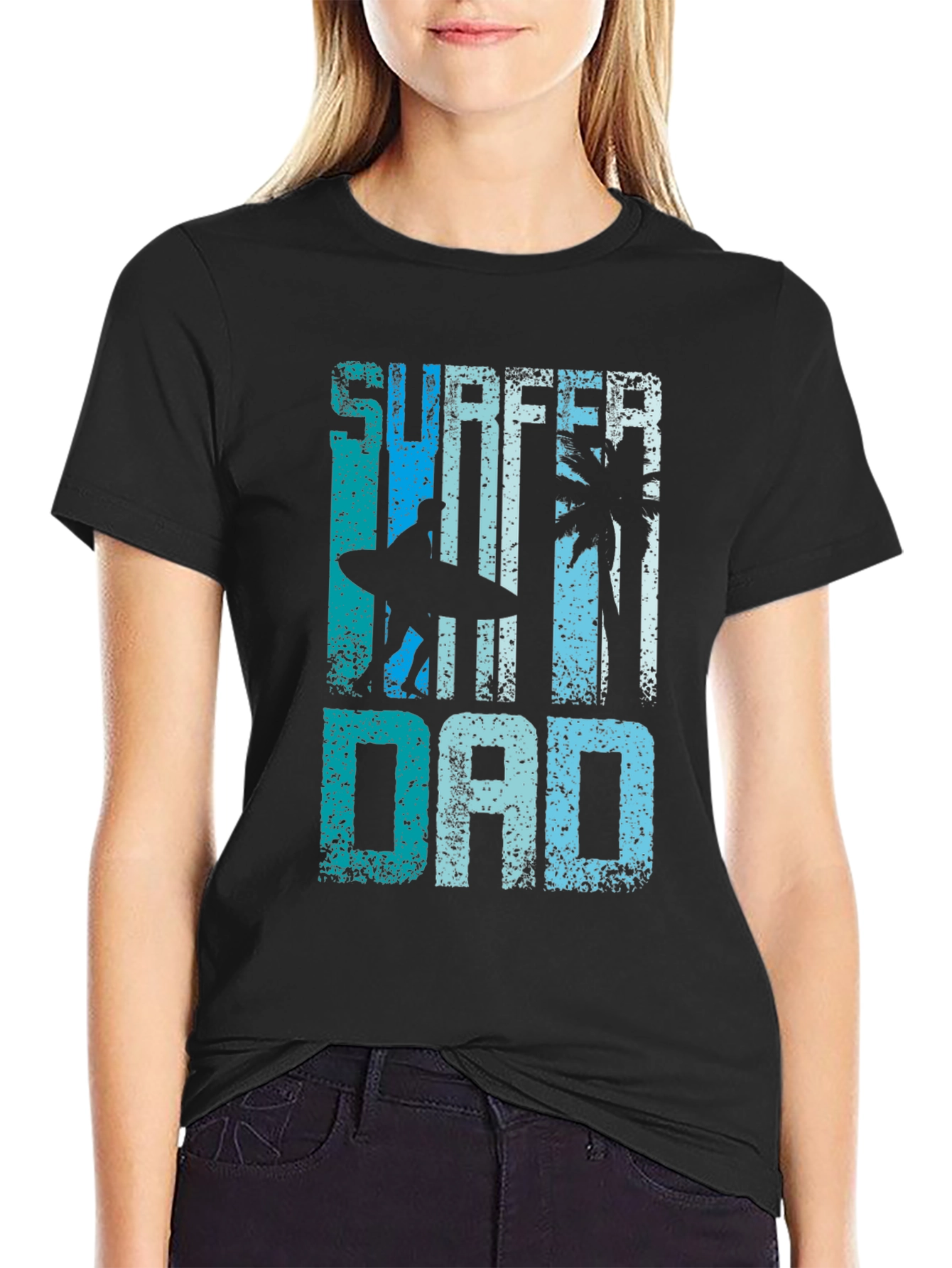 Surfer Dad Graphic Tee - Black Cotton T-Shirt