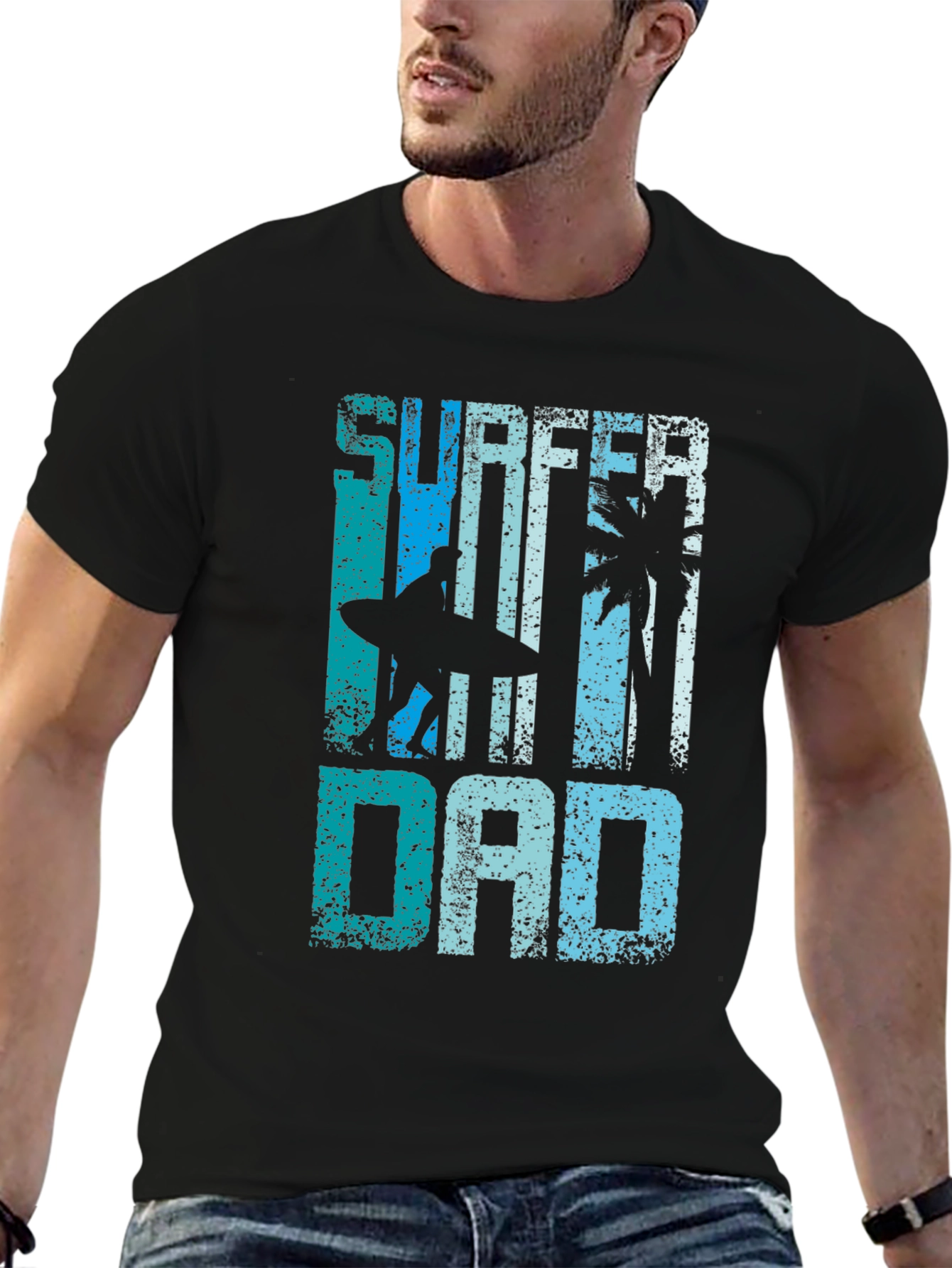 Surfer Dad Graphic Tee - Black Cotton T-Shirt