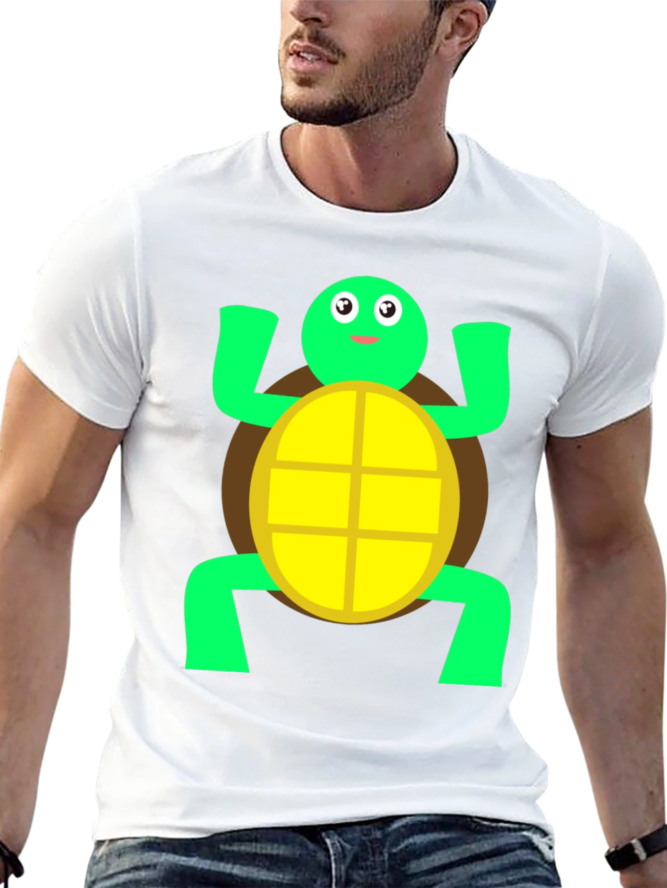 Cute Turtle Graphic Tee - Black Cotton T-Shirt