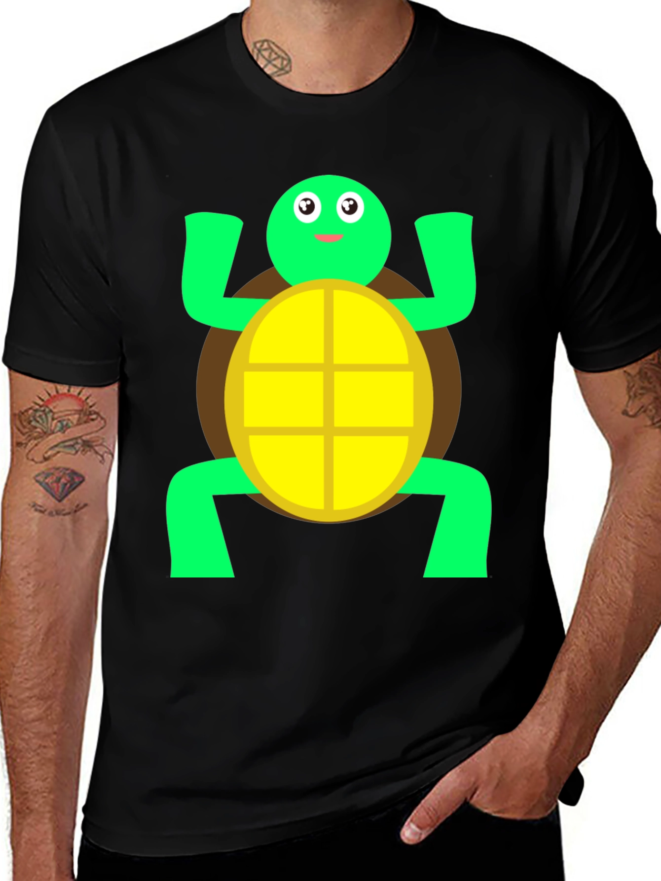 Cute Turtle Graphic Tee - Black Cotton T-Shirt