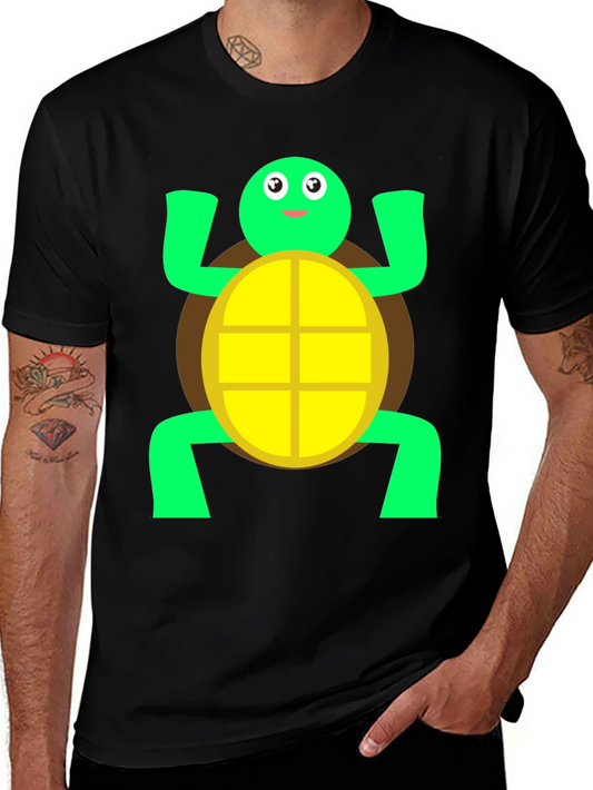 Cute Turtle Graphic Tee - Black Cotton T-Shirt