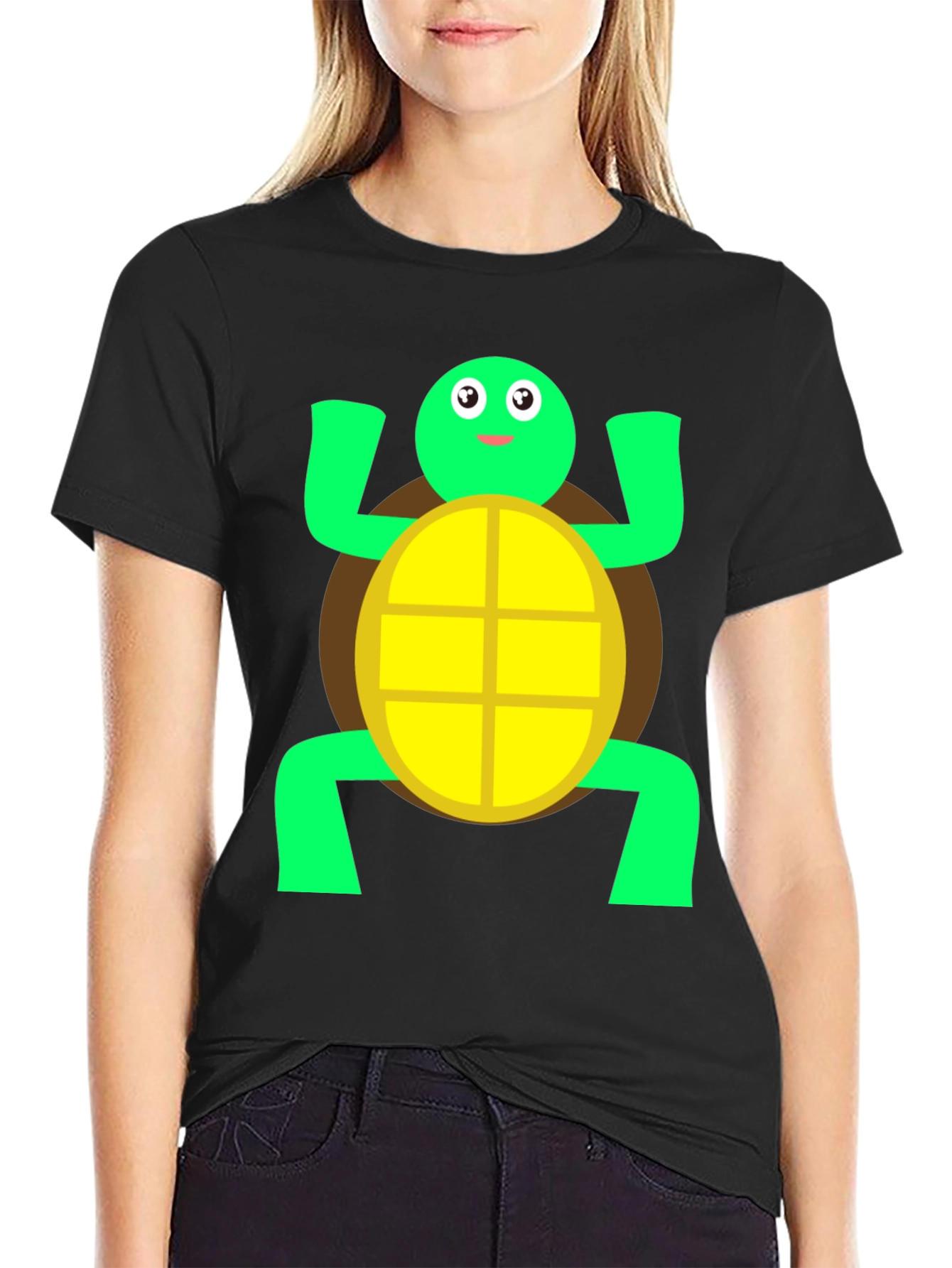 Cute Turtle Graphic Tee - Black Cotton T-Shirt