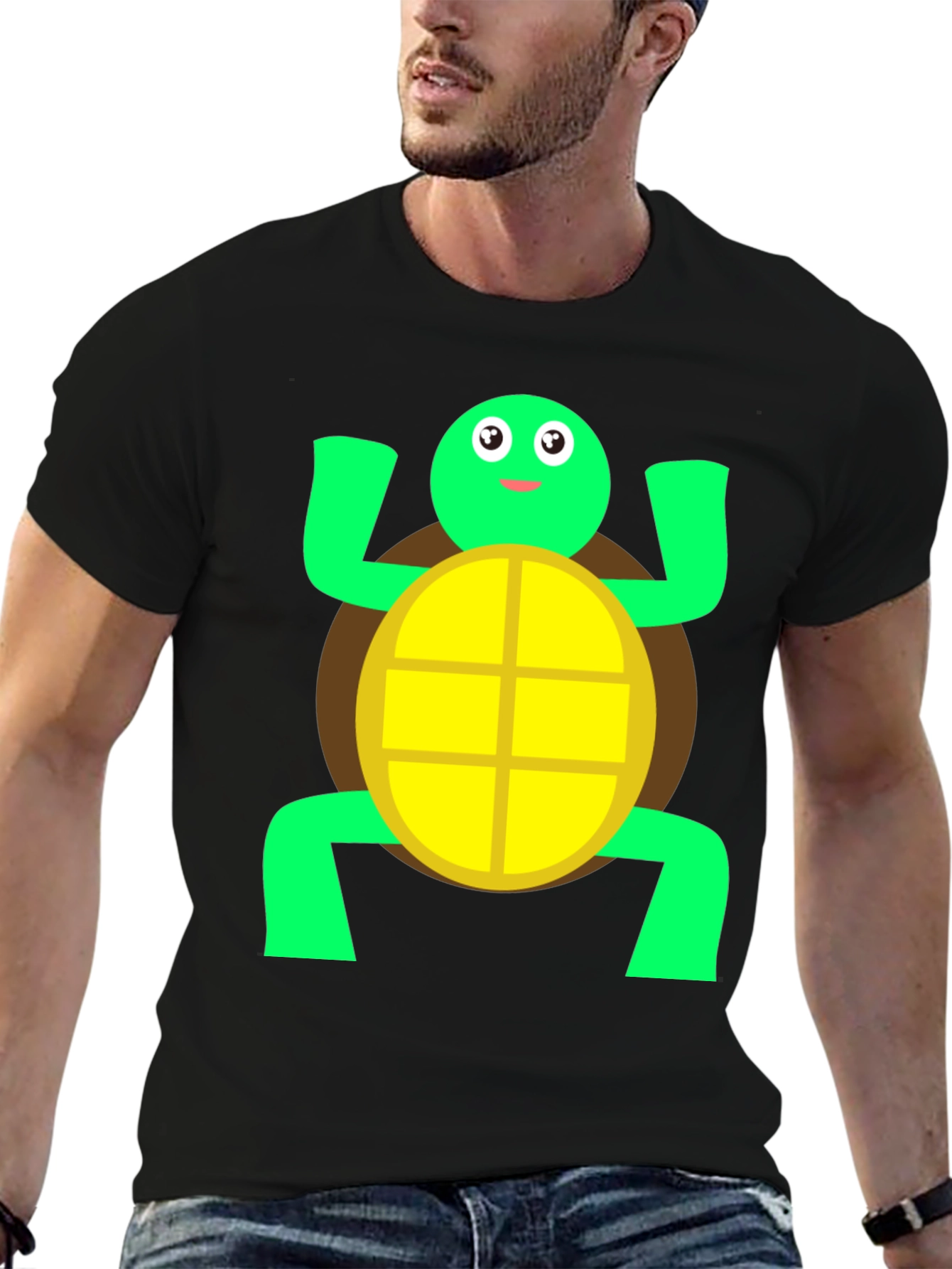 Cute Turtle Graphic Tee - Black Cotton T-Shirt
