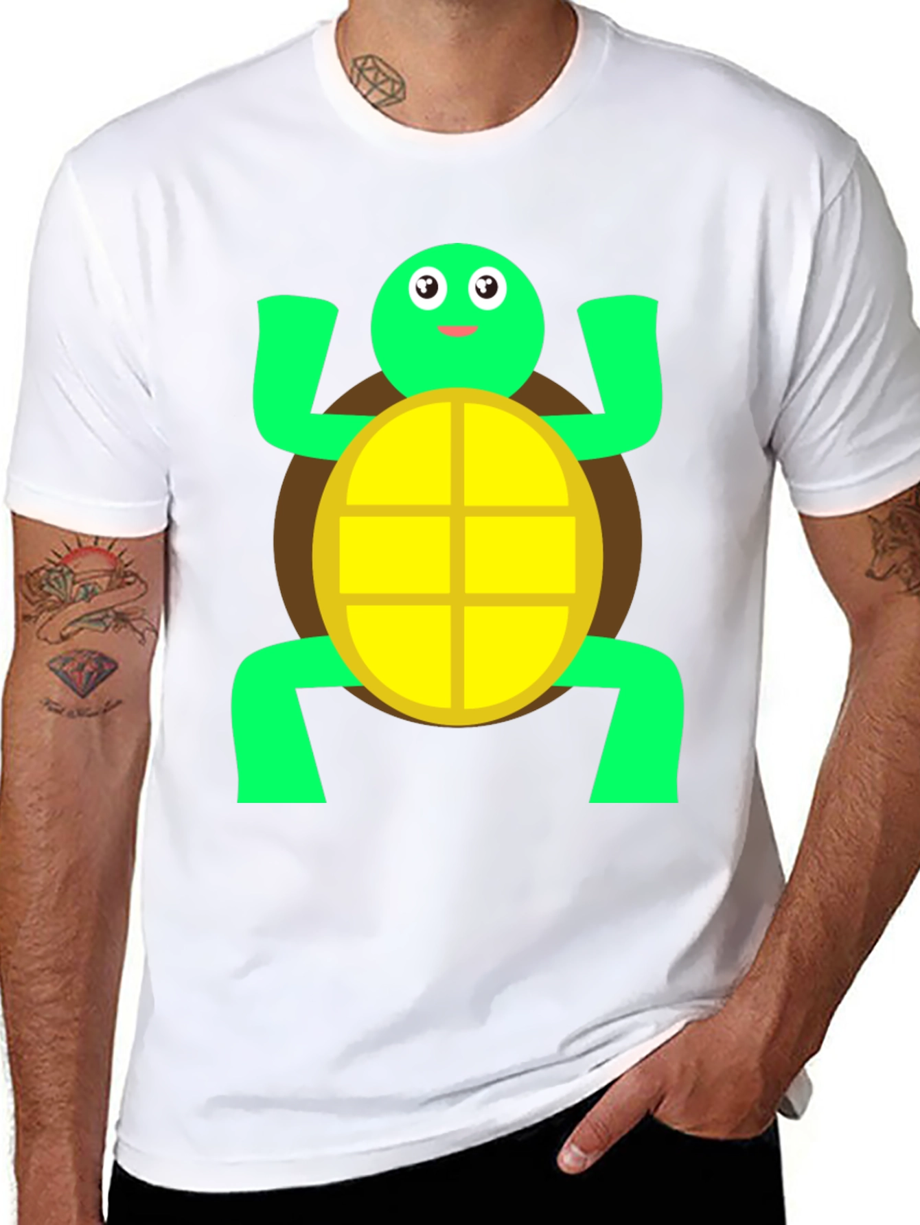 Cute Turtle Graphic Tee - Black Cotton T-Shirt