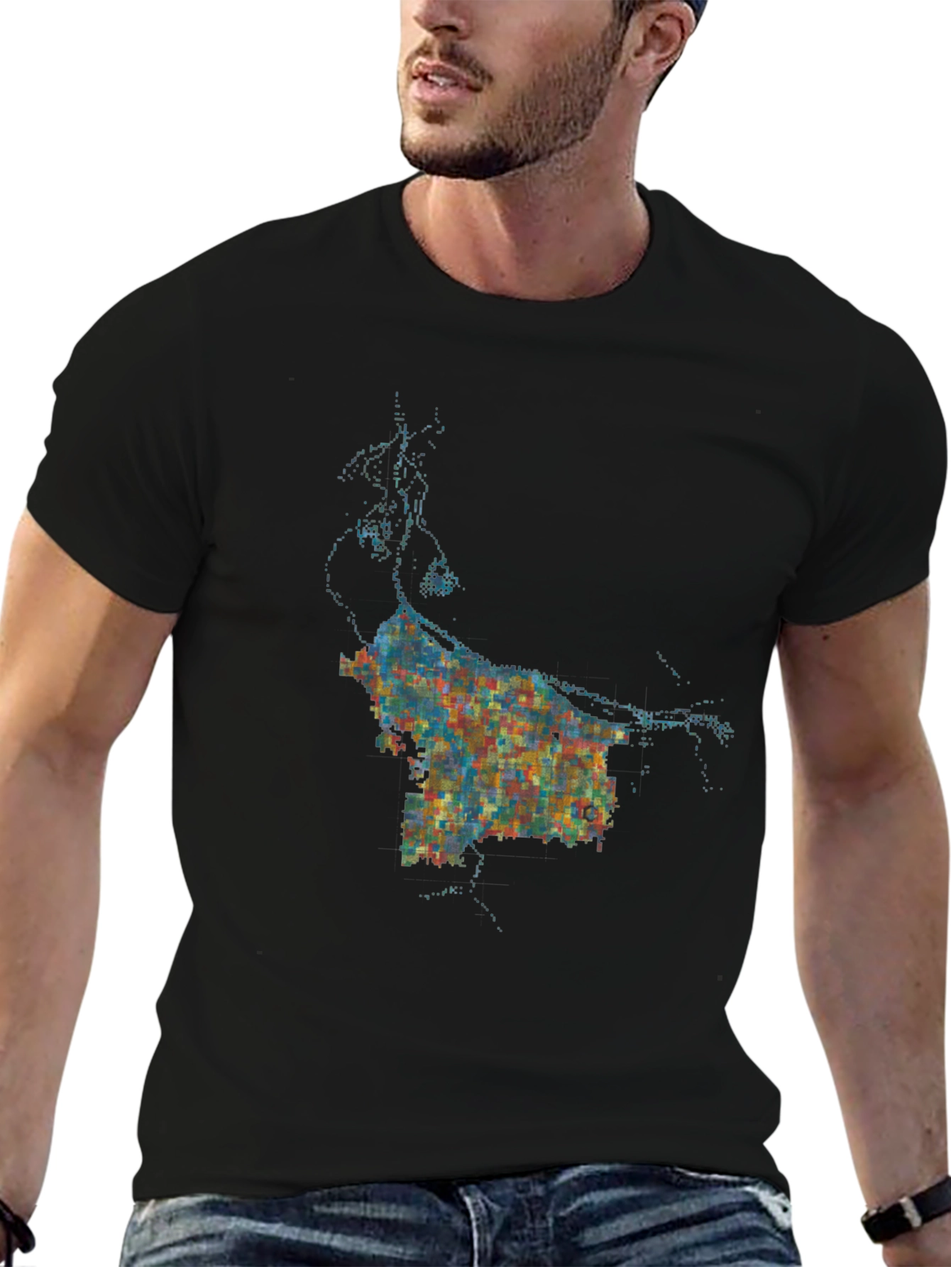 Abstract Cityscape Graphic Black T-Shirt