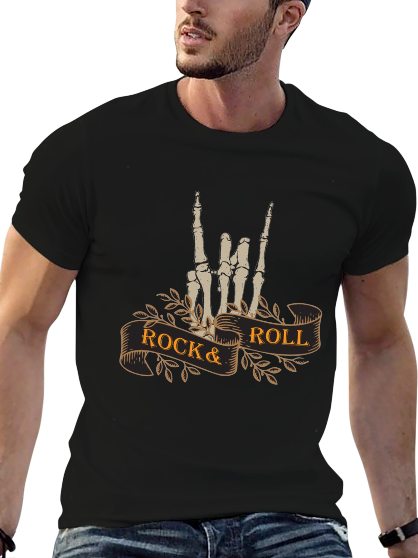 Rock & Roll Skeleton Hand T-Shirt - Black