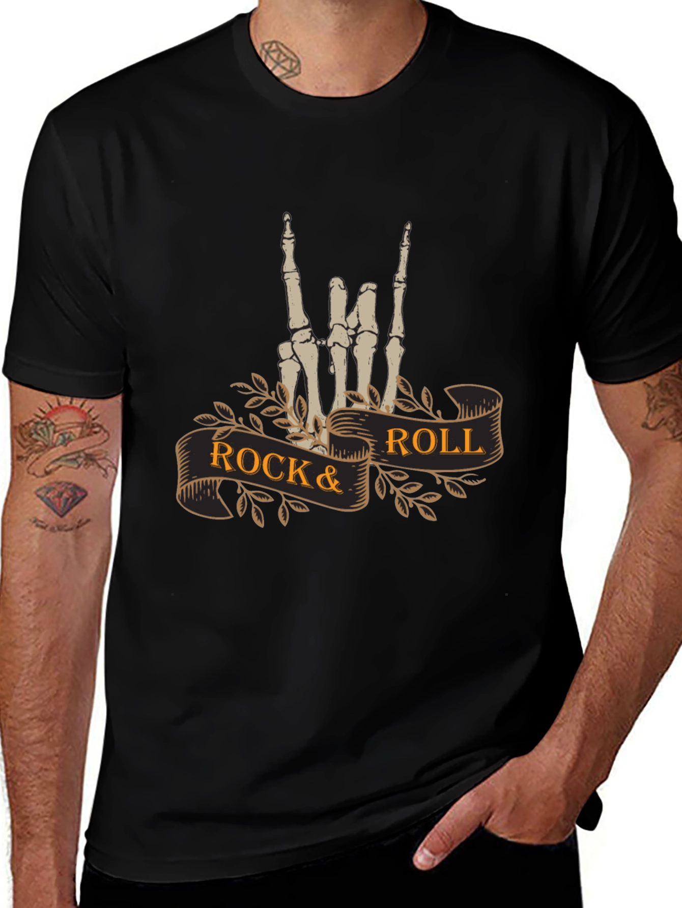 Rock & Roll Skeleton Hand T-Shirt - Black