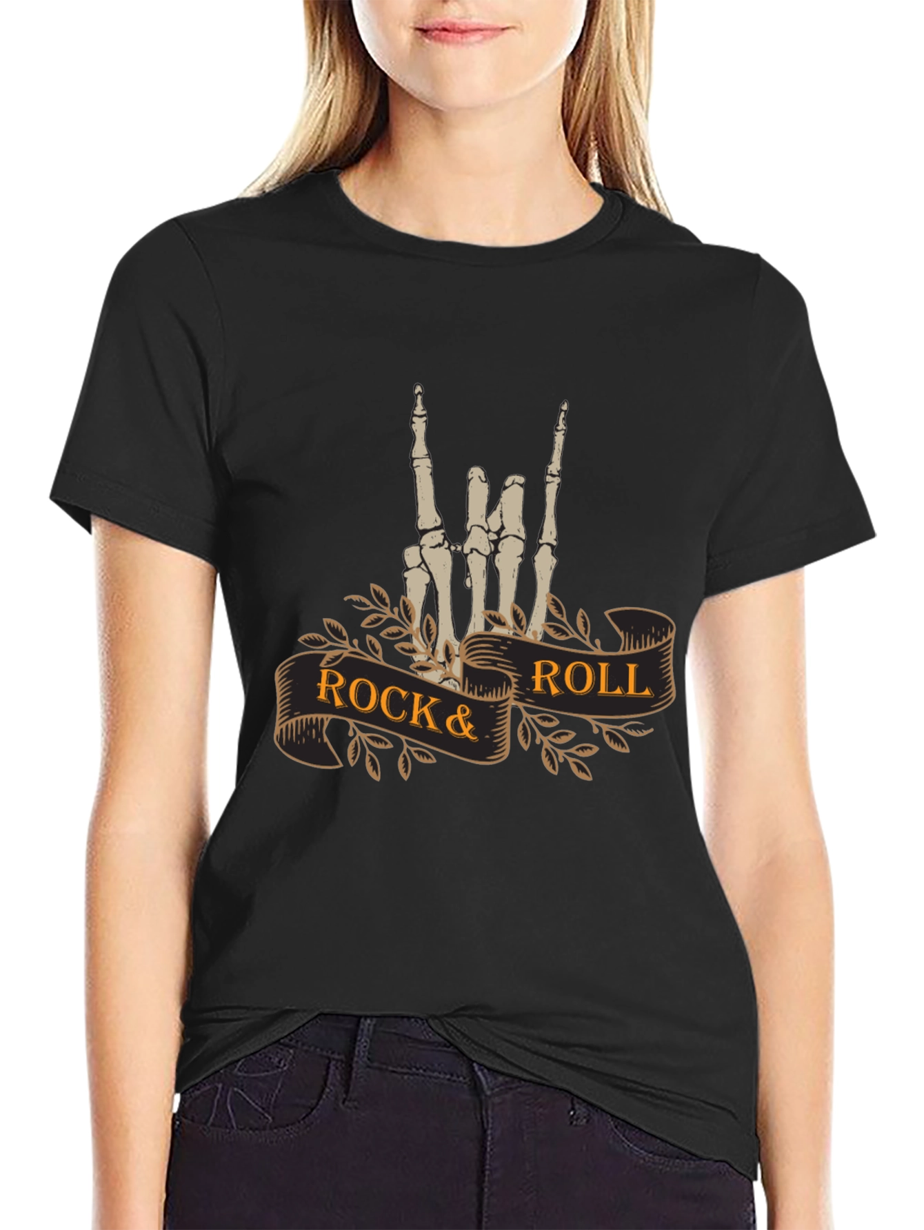 Rock & Roll Skeleton Hand T-Shirt - Black
