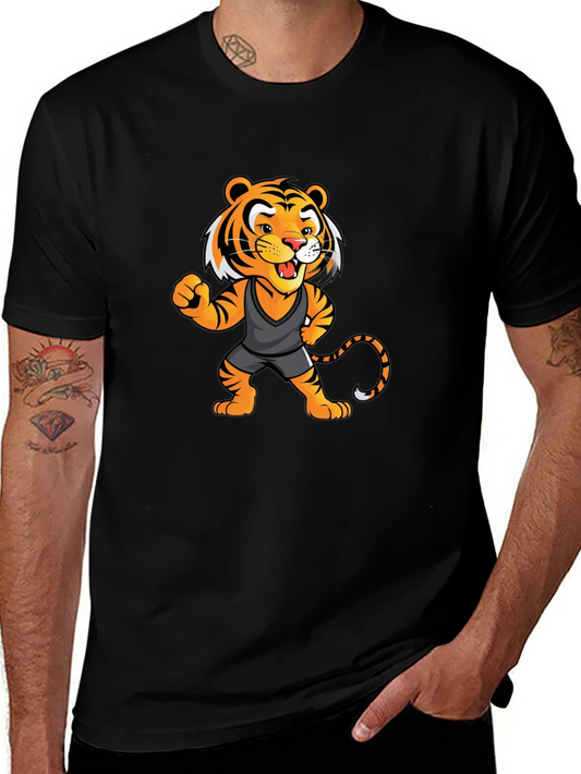 Cartoon Tiger Graphic Tee - Black Unisex T-Shirt