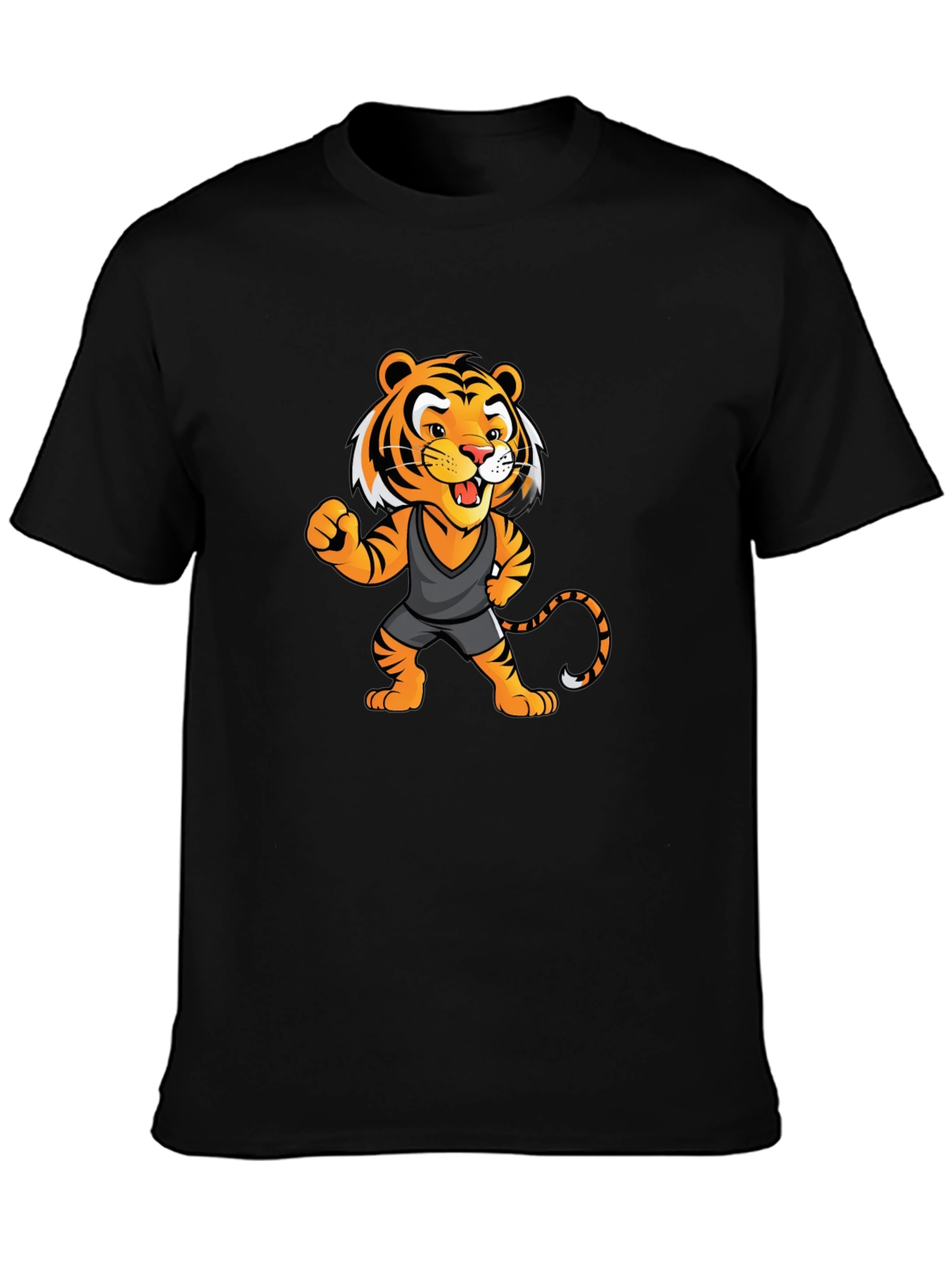 Cartoon Tiger Graphic Tee - Black Unisex T-Shirt