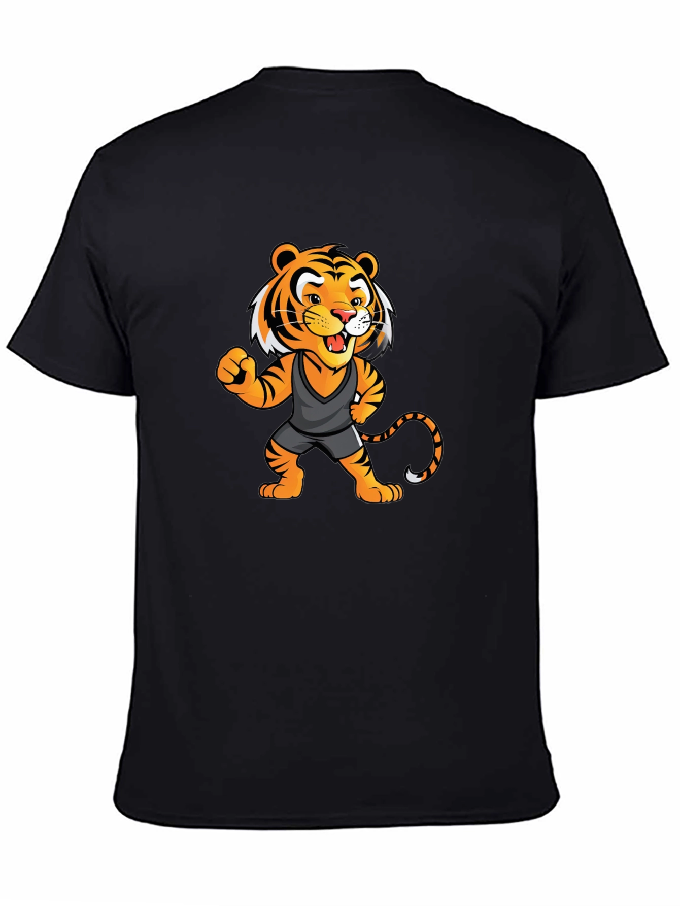 Cartoon Tiger Graphic Tee - Black Unisex T-Shirt