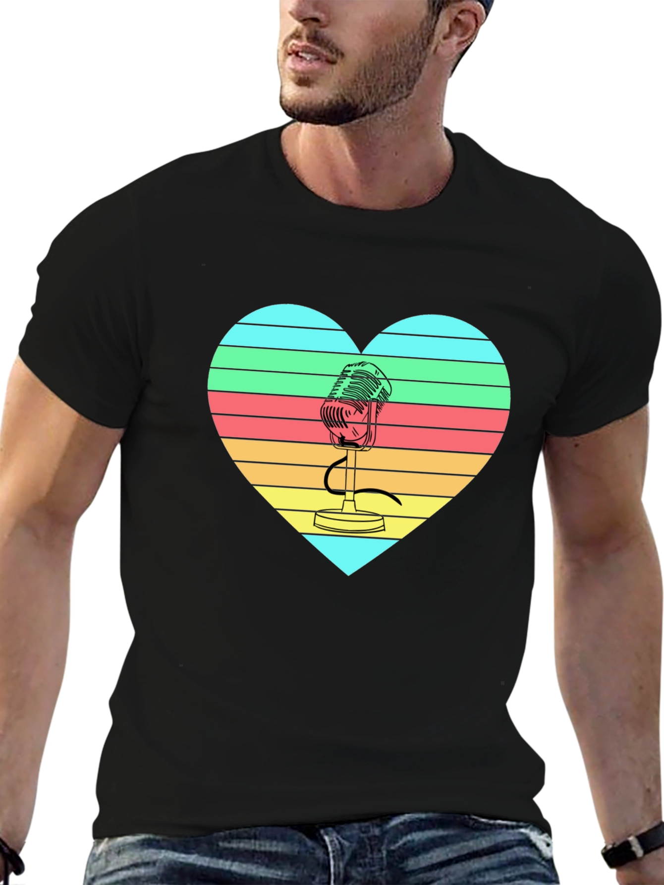 Retro Microphone Heart Graphic T-Shirt