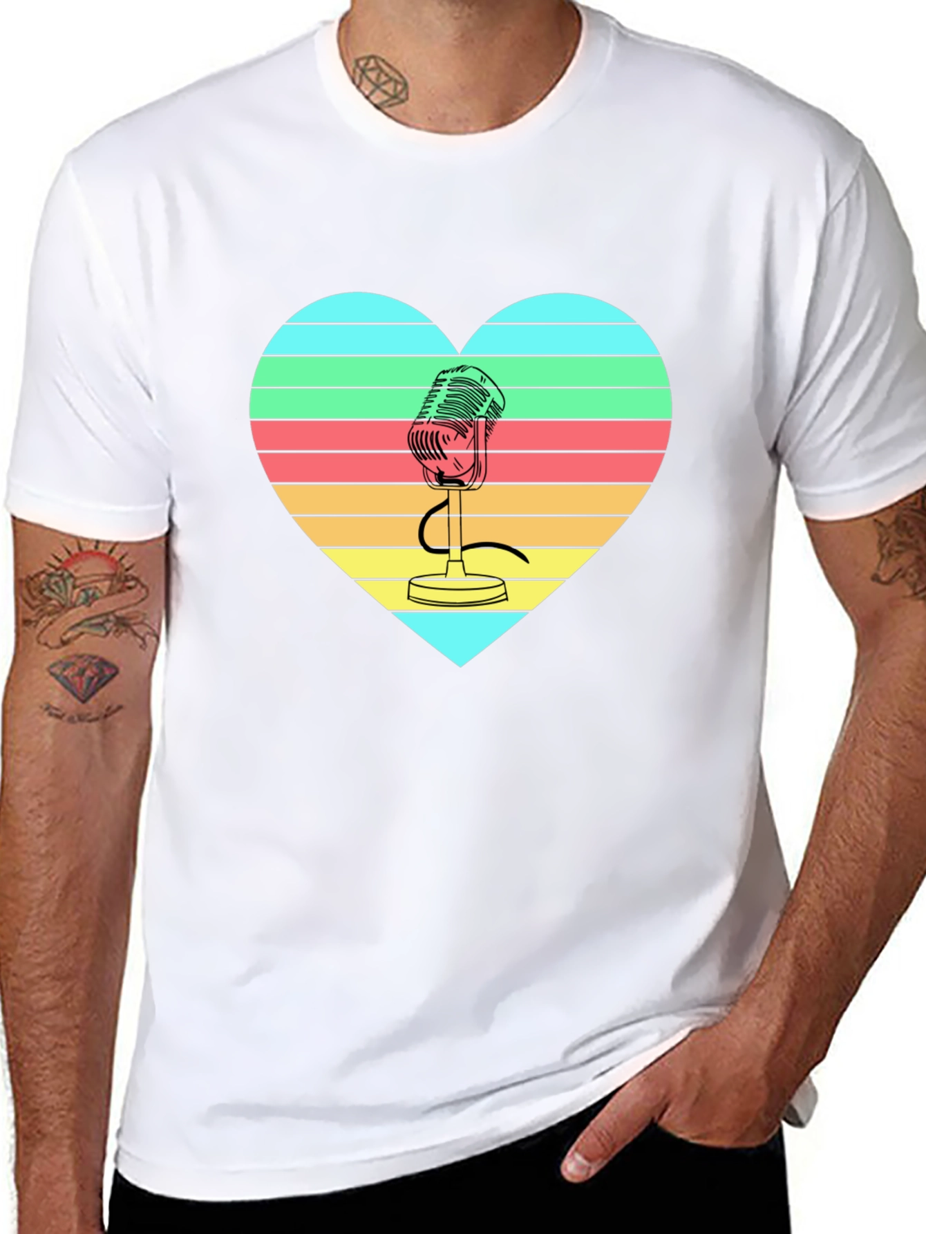 Retro Microphone Heart Graphic T-Shirt