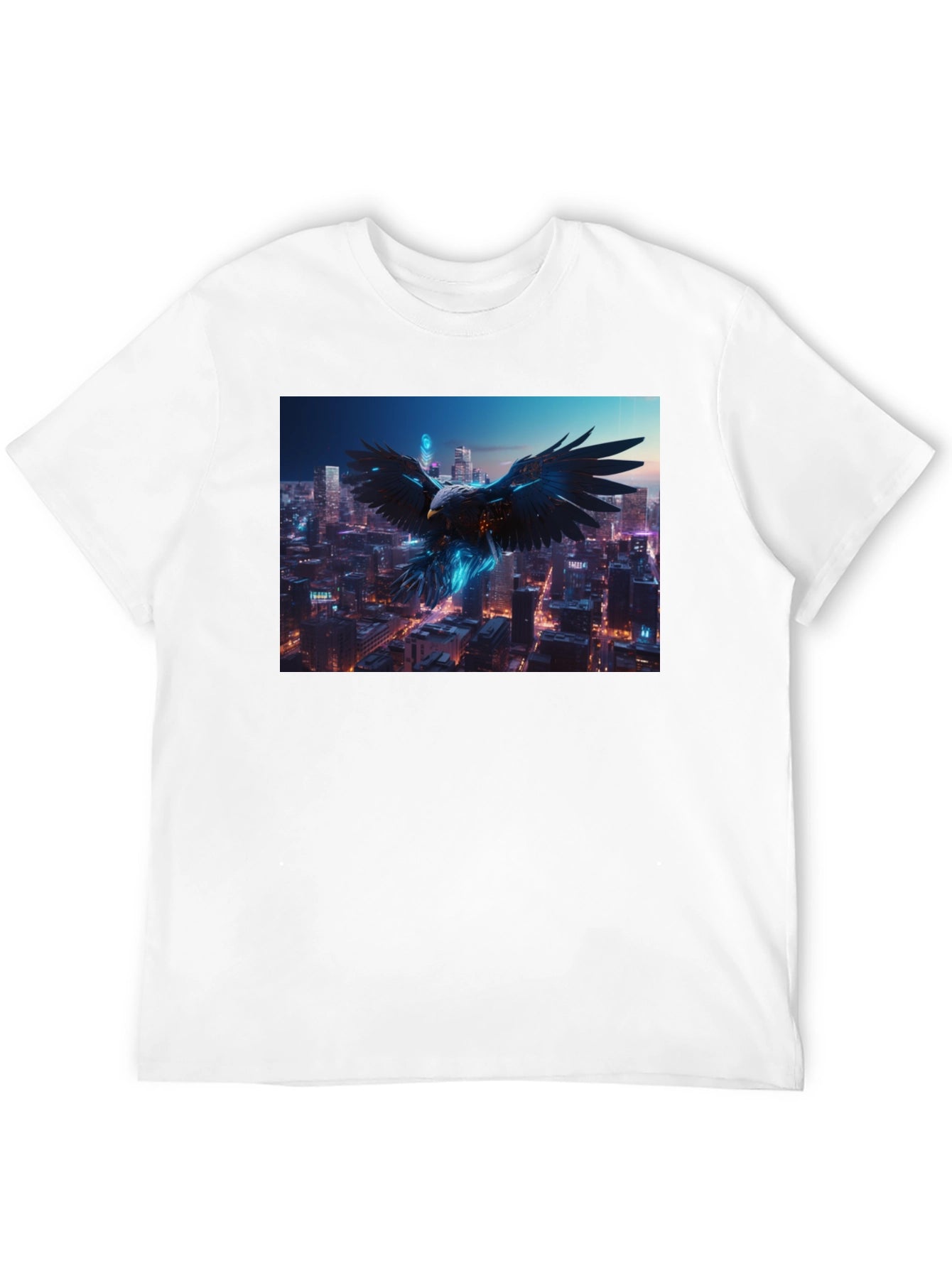 Cyberpunk Eagle Cityscape Black T-Shirt