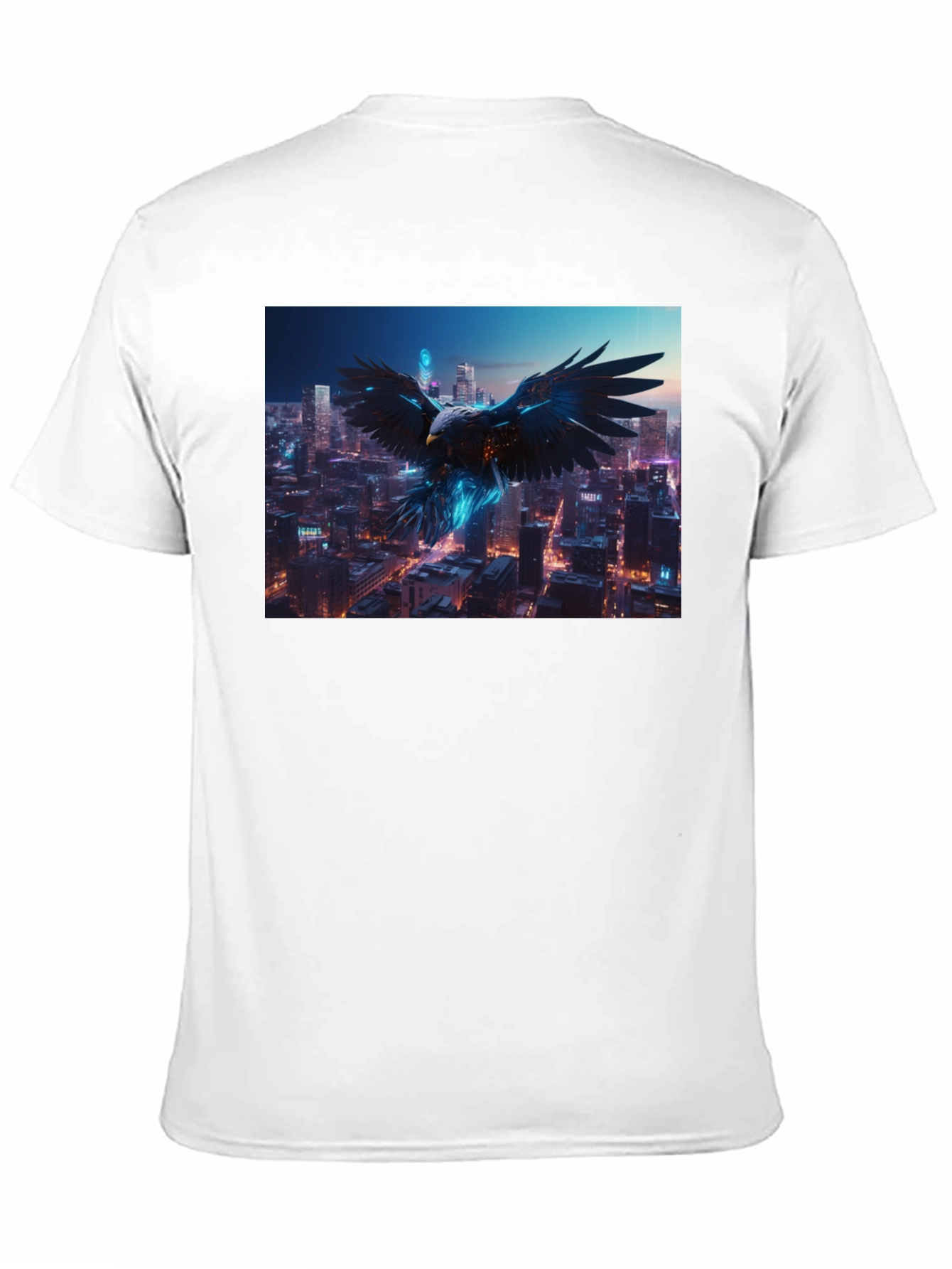 Cyberpunk Eagle Cityscape Black T-Shirt