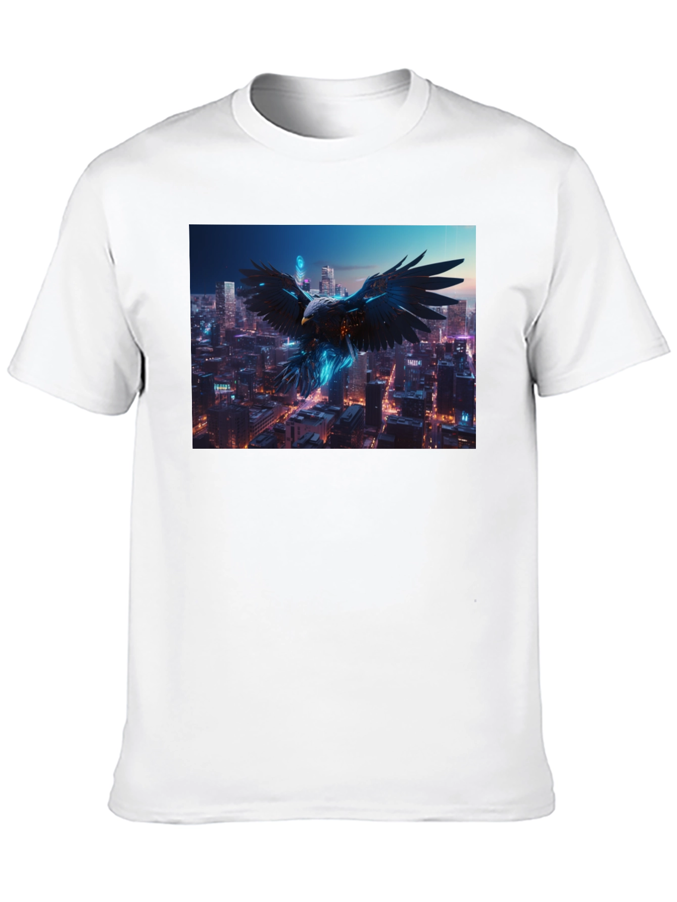Cyberpunk Eagle Cityscape Black T-Shirt