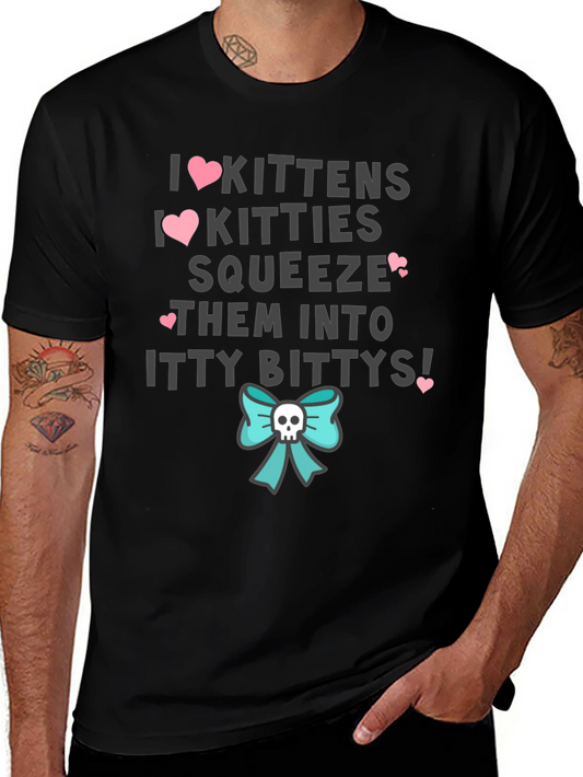 I Love Kittens & Kitties T-Shirt - Cute Skull Bow Graphic Tee