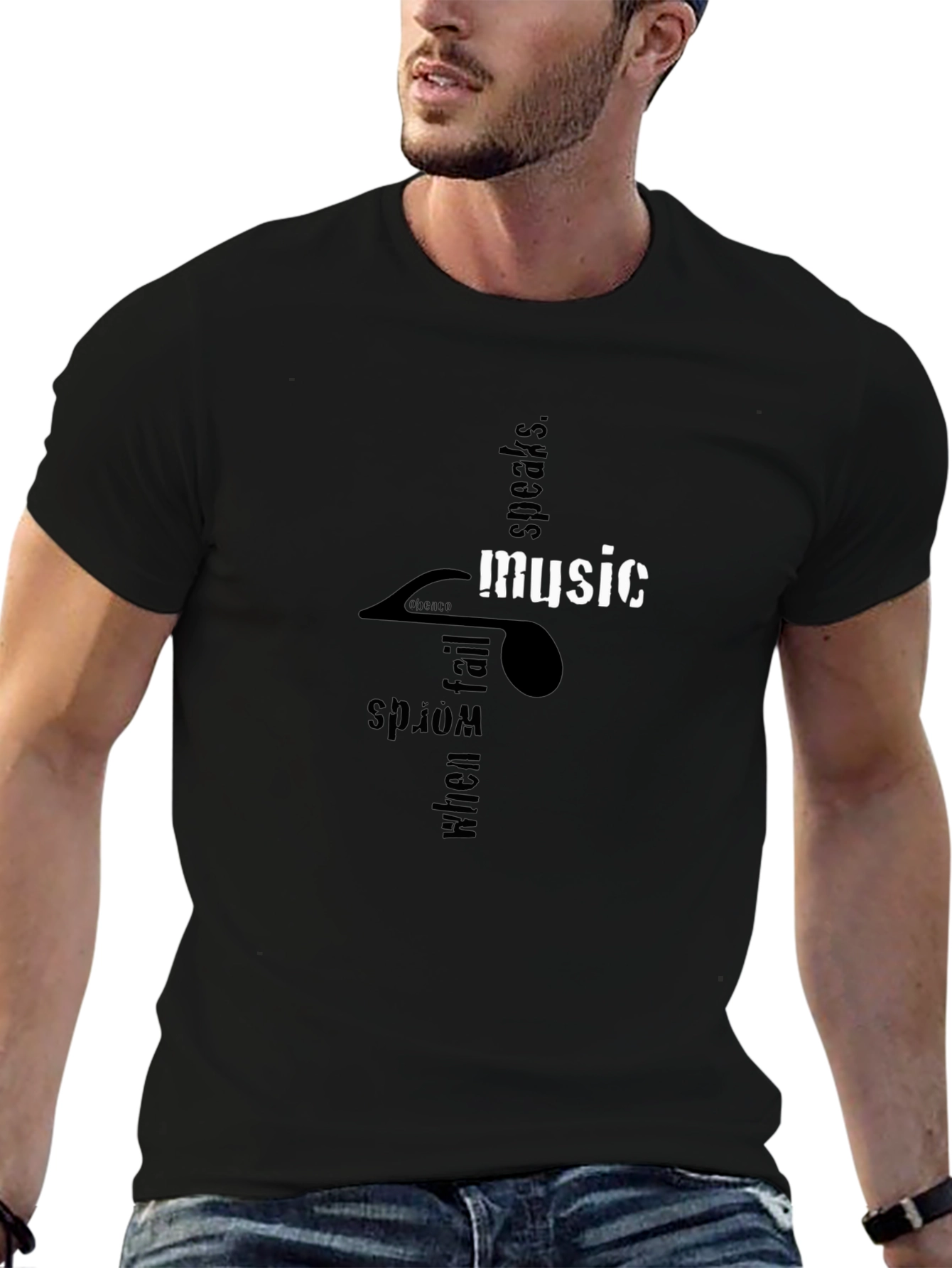 Music Speaks Graphic T-Shirt - Black Relaxed Fit