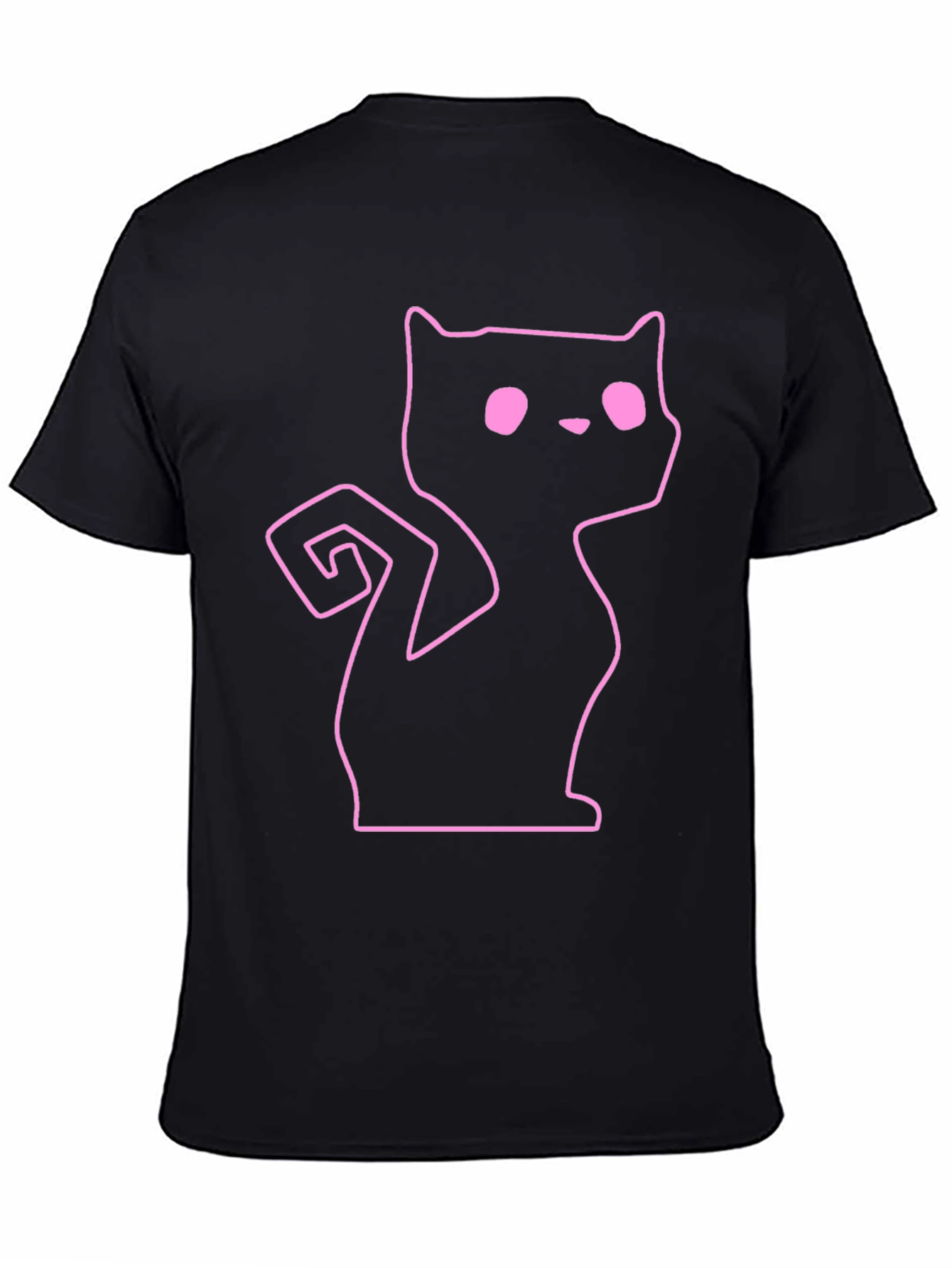 Pink Outline Cat Graphic Black T-Shirt
