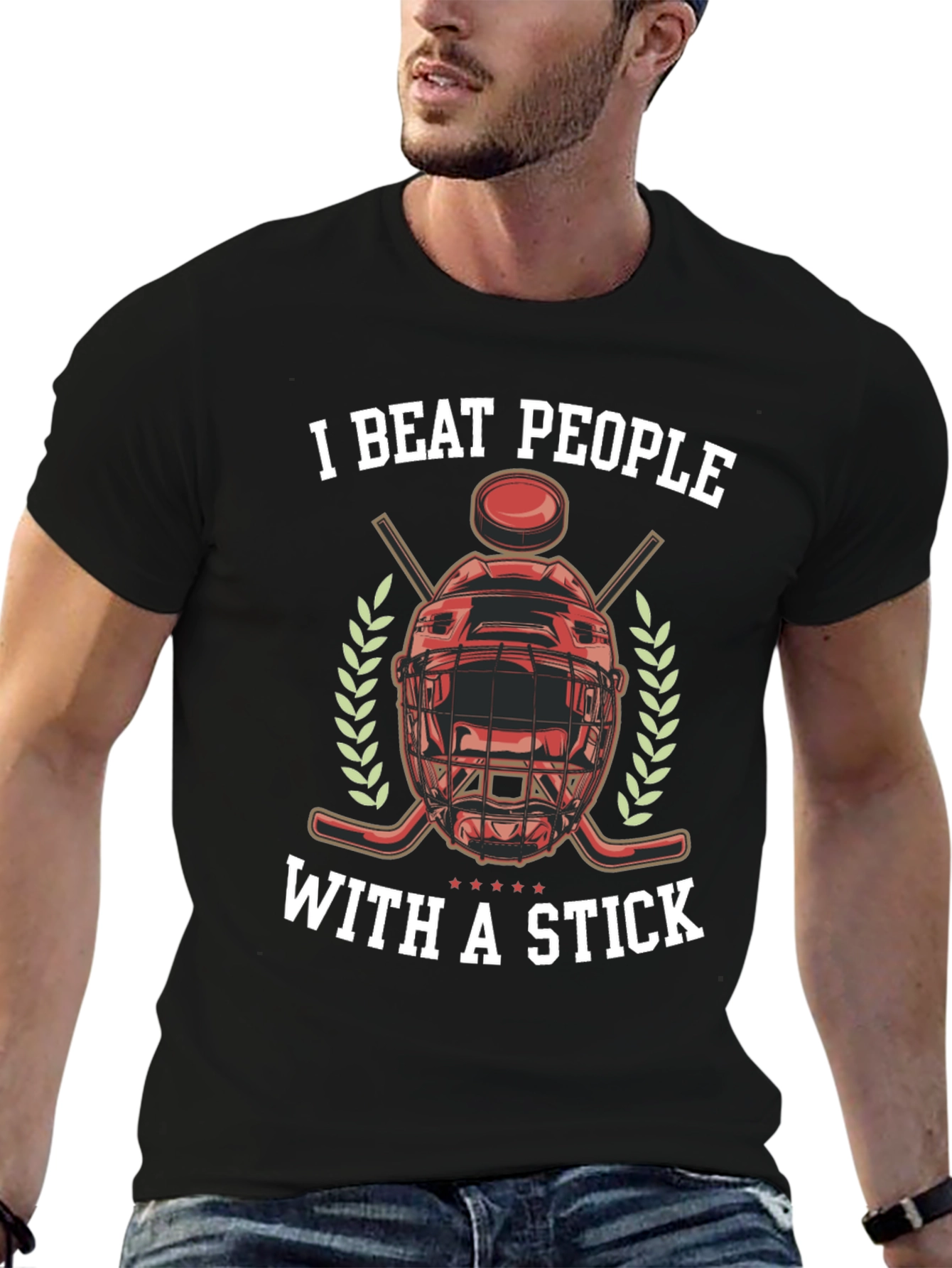 I Beat People With a Stick Hockey T-Shirt