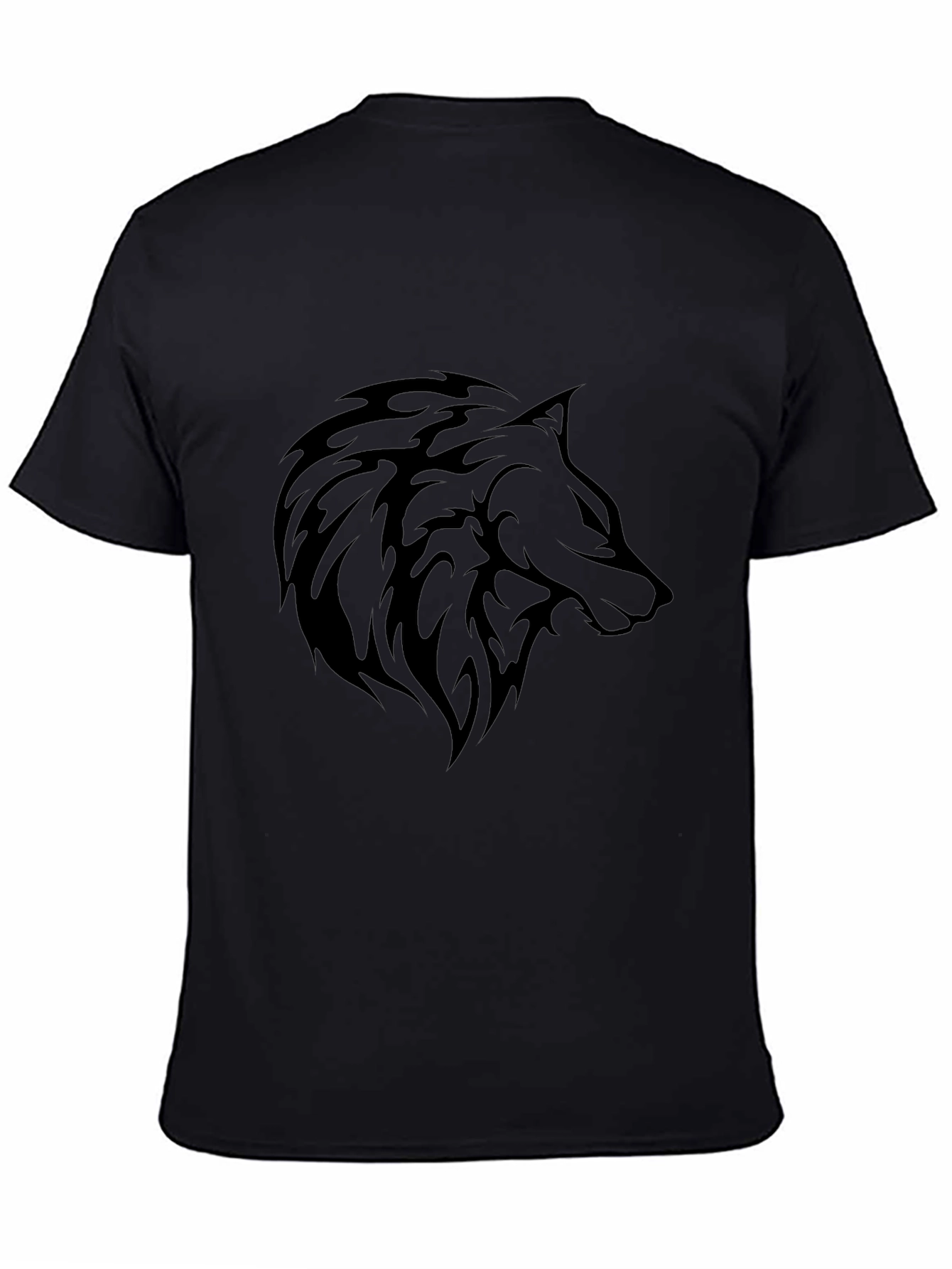 Mens Black T-Shirt - Wolf Tribal Design