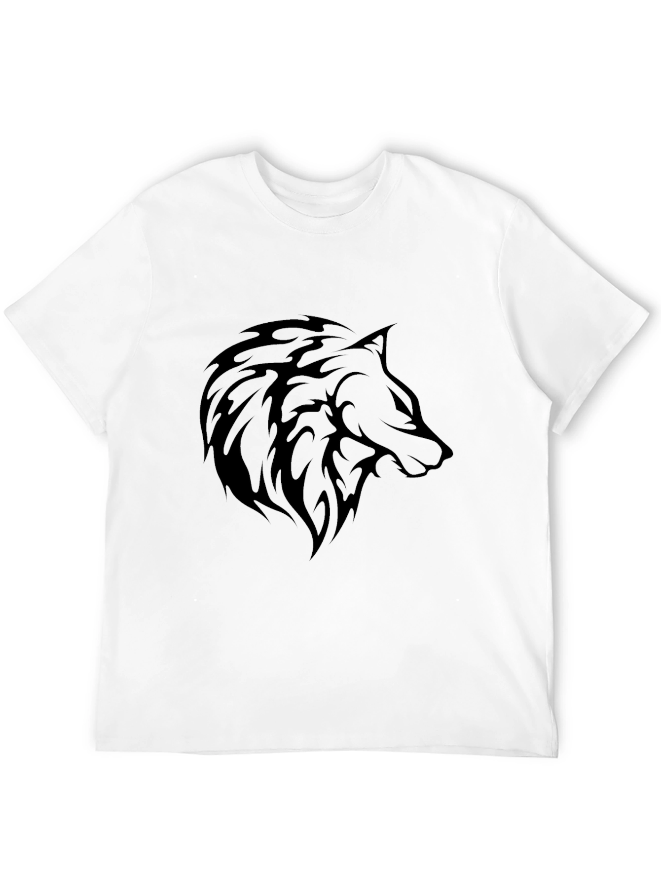 Mens Black T-Shirt - Wolf Tribal Design