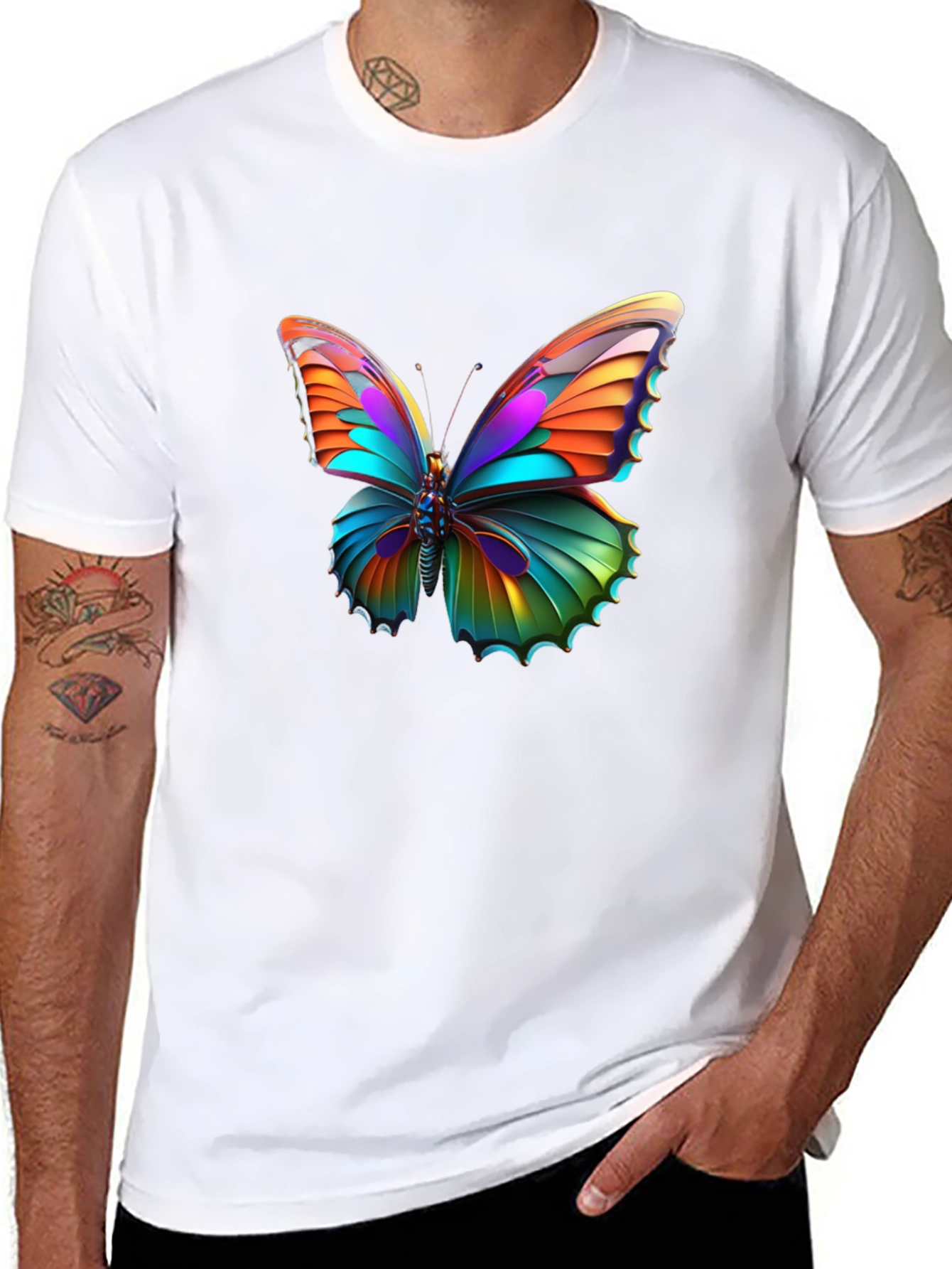 Vivid Butterfly Graphic Black T-Shirt