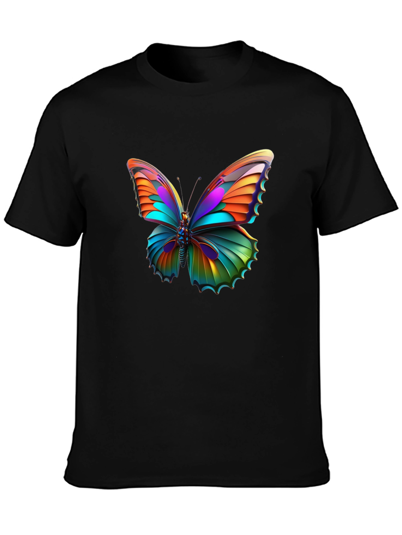 Vivid Butterfly Graphic Black T-Shirt