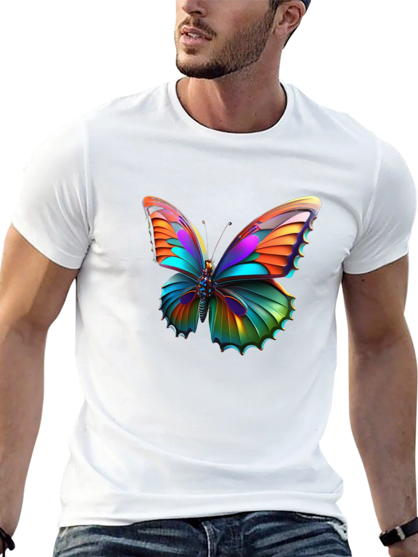 Vivid Butterfly Graphic Black T-Shirt